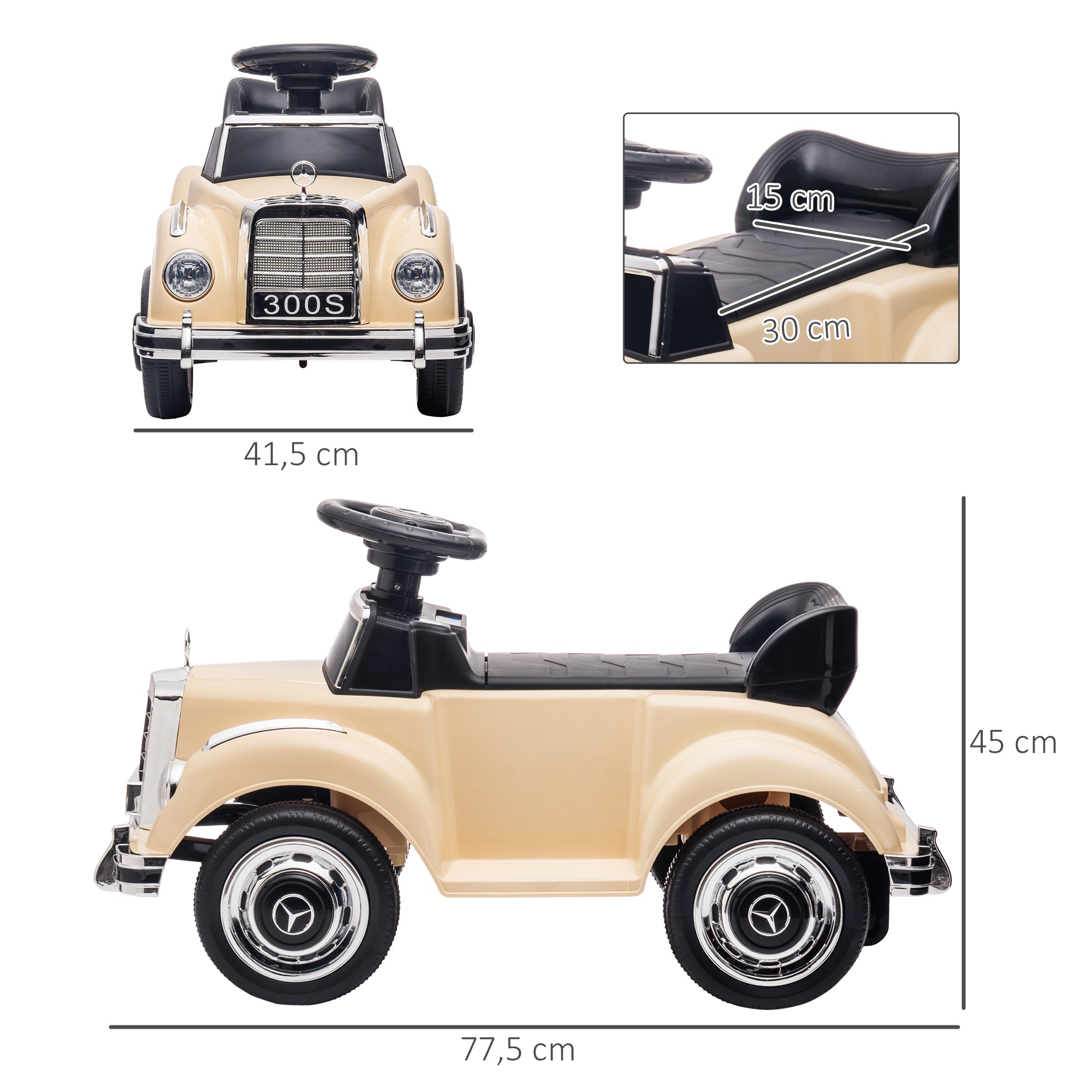 AIYAPLAY Rutscher Kinderauto Mercedes Benz Design 300 S Design, Beige