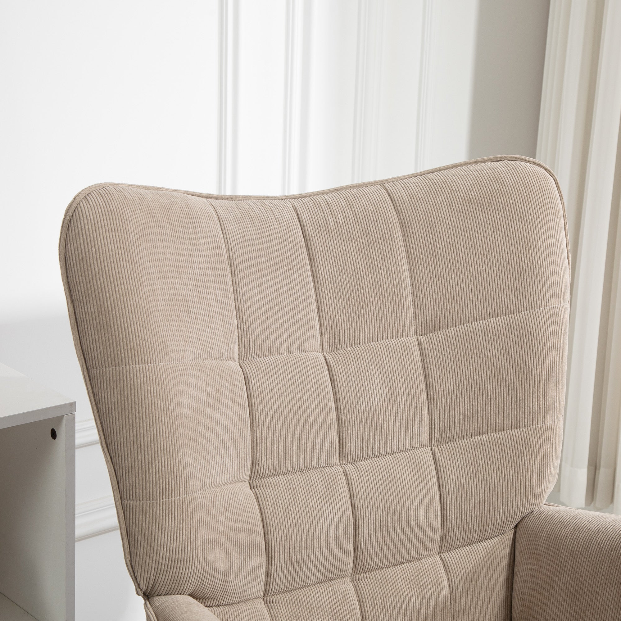 HOMCOM Akzentsessel mit Hocker, Relaxsessel in Cord-Optik, Armlehnstuhl mit Holzbeinen, für Wohnzimmer, Hellbraun