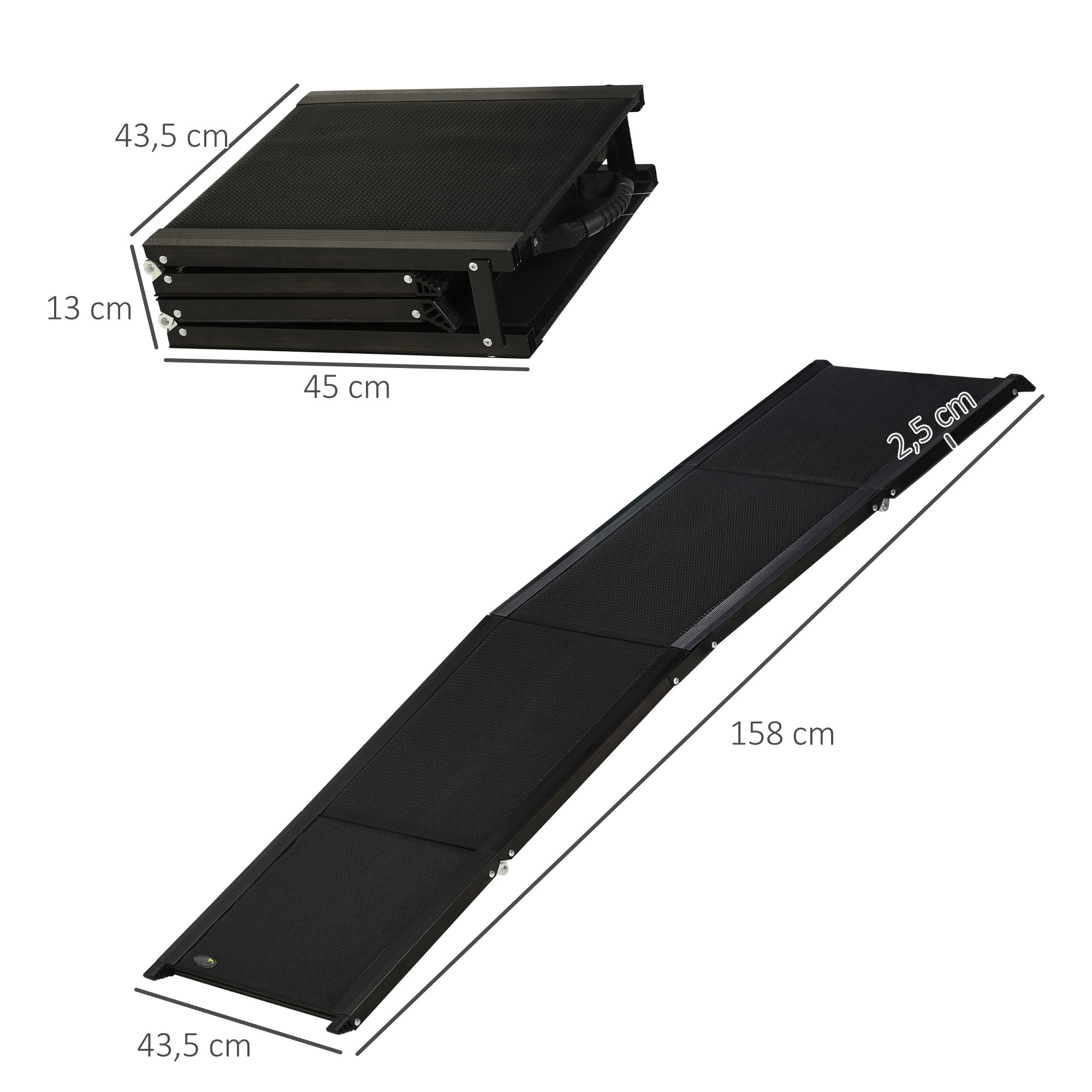 PawHut Haustierrampe, klappbar, rutschfest, Hunde bis 40 kg, 158 cm x 43.5 cm x 2.5 cm, Schwarz