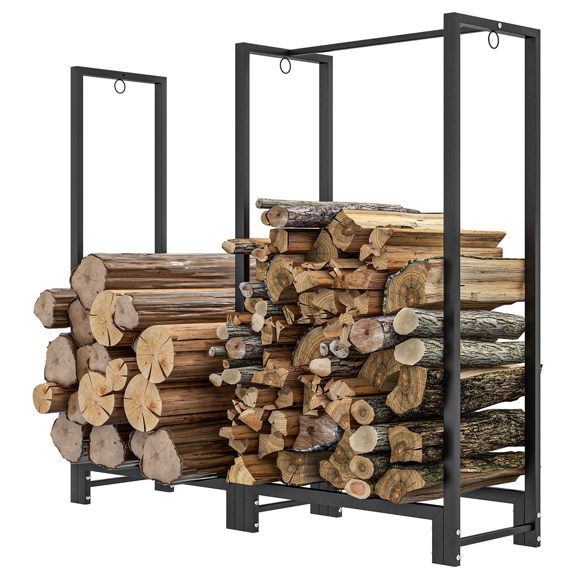Outsunny Feuerholzgestell, zwei Abschnitte, rostfreier Stahlrahmen, bis 200 kg, 123 x 32 x 115 cm, Schwarz
