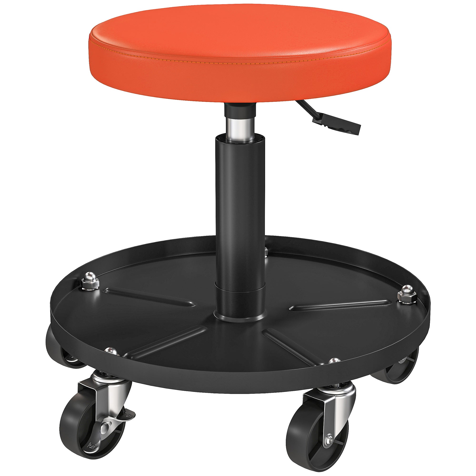 HOMCOM Werkstatthocker mit Rollen Ablagefläche höhenverstellbar 38-50cm bis 135 kg belastbar Orange