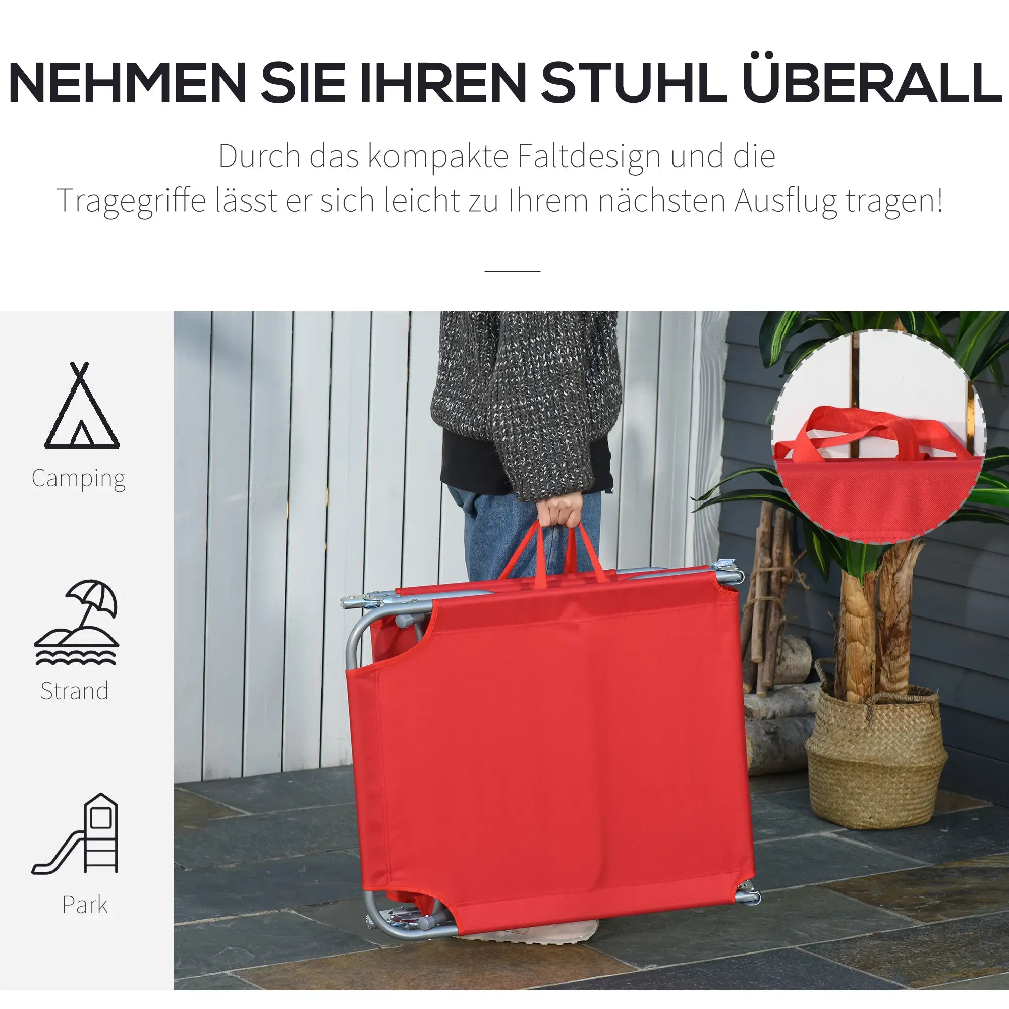 Outsunny klappbare Sonnenliege Rot