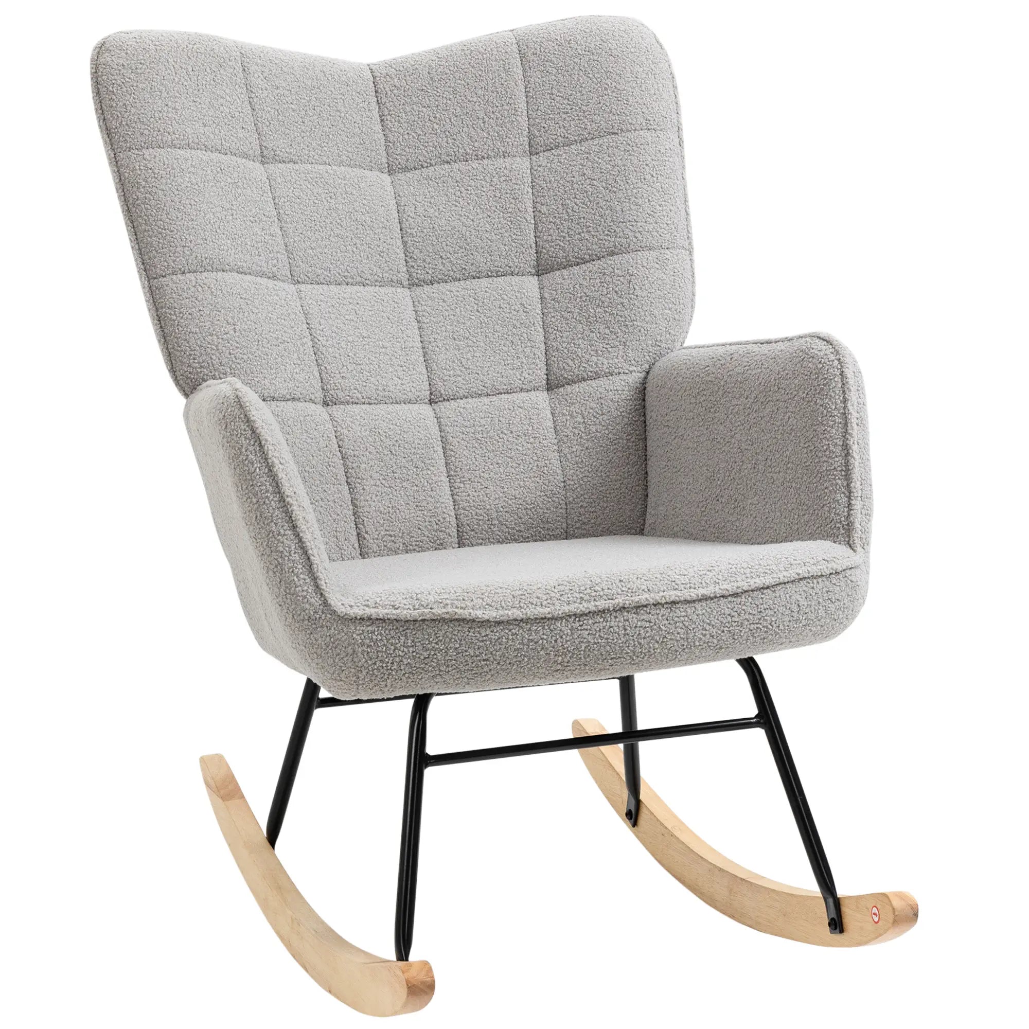 HOMCOM Schaukelstuhl im Retro-Design, Massivholz, Schwingsessel, 71 cm x  92 cm x 101 cm, Hellgrau