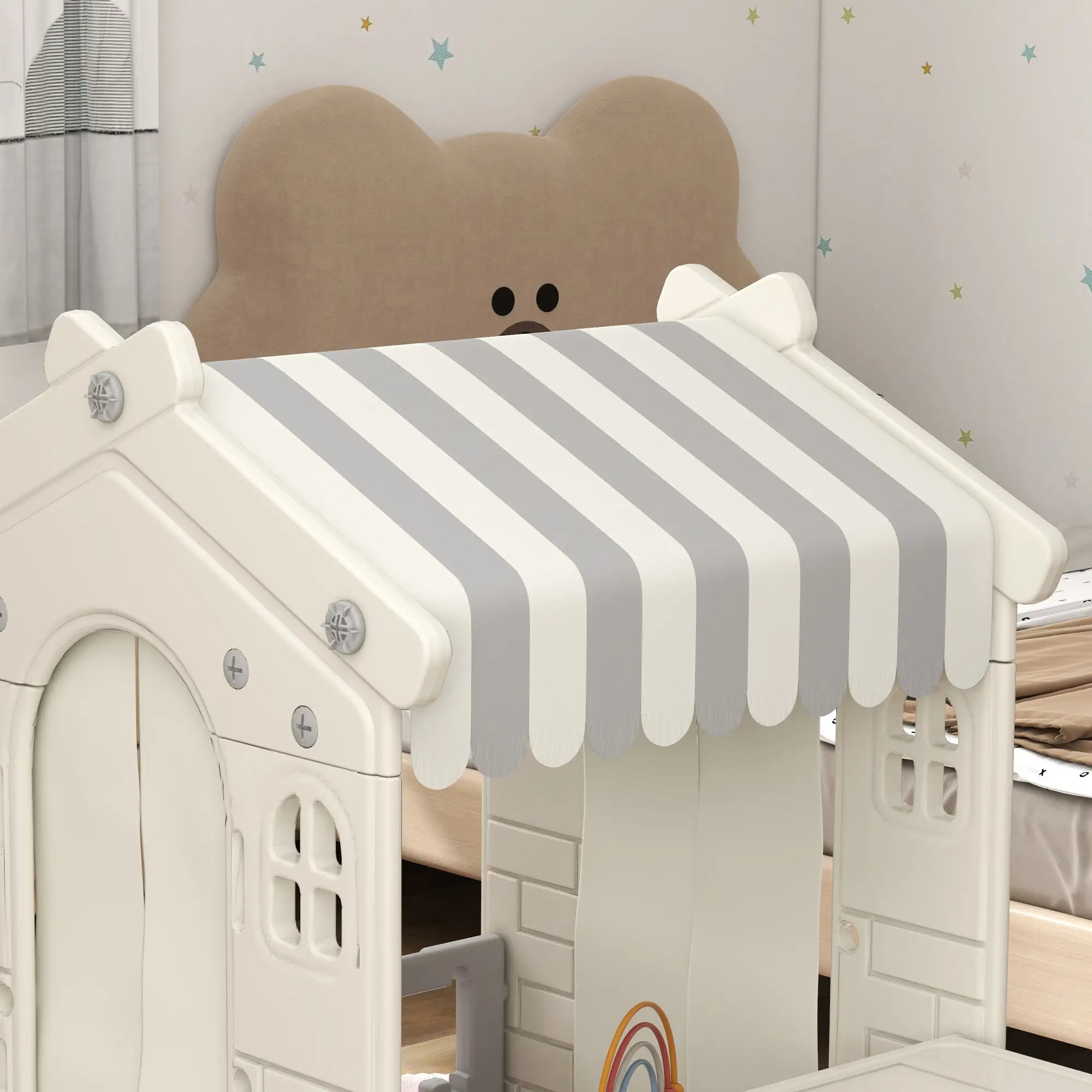 AIYAPLAY Spielhaus Kinderhaus Indoor mit Servierstation & Vorhängen
