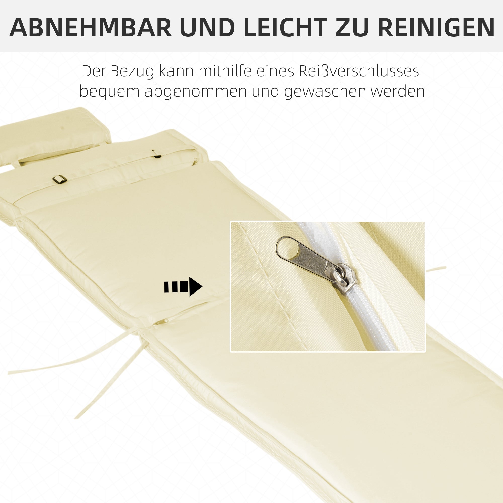 Outsunny Liegenauflage Liegenpolster Gartenliege mit Kopfkissen abnehmbar Bezug Polyester + Baumwollfaser Cremeweiß 198 x 53 x 5 cm