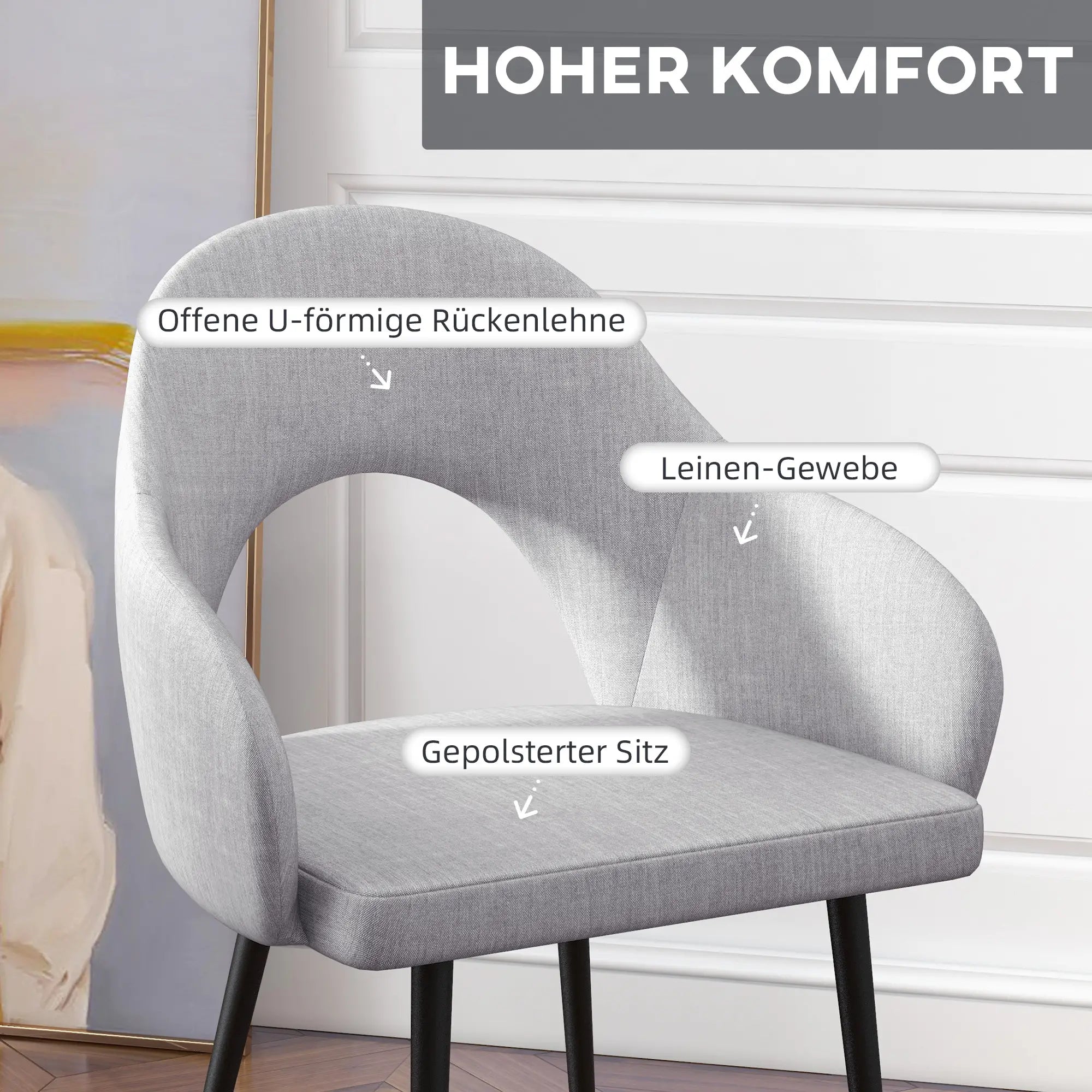 HOMCOM Polsterstuhl Relaxsessel ergonomische Lehne Leinen Grau