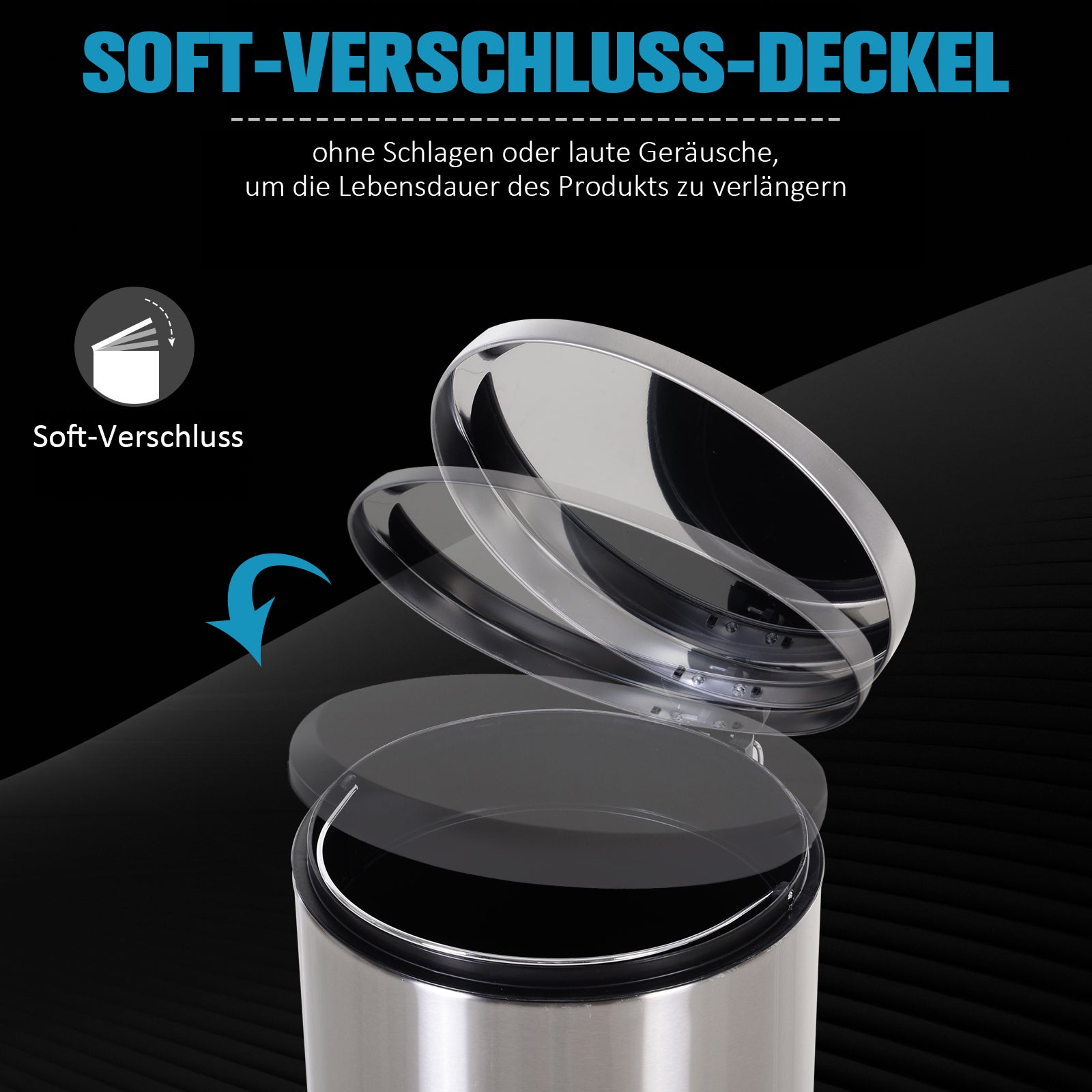 HOMCOM 30L Mülleimer Treteimer aus Edelstahl, Abfalleimer mit Inneneimer, Müllbehälter mit Deckel und Fußpedal, für Wohnzimmer, Büro, Ø29,2 x 62,5 cm