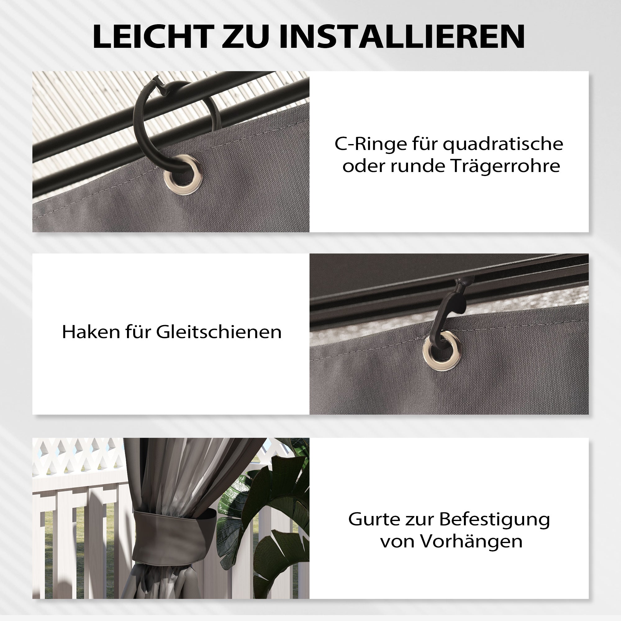 Outsunny Pavillon-Seitenwände, 4 Seitenwand-Paneele für Gartenpavillon, mit Reißverschluss, 3 x 4 m Pavillon, Dunkelgrau