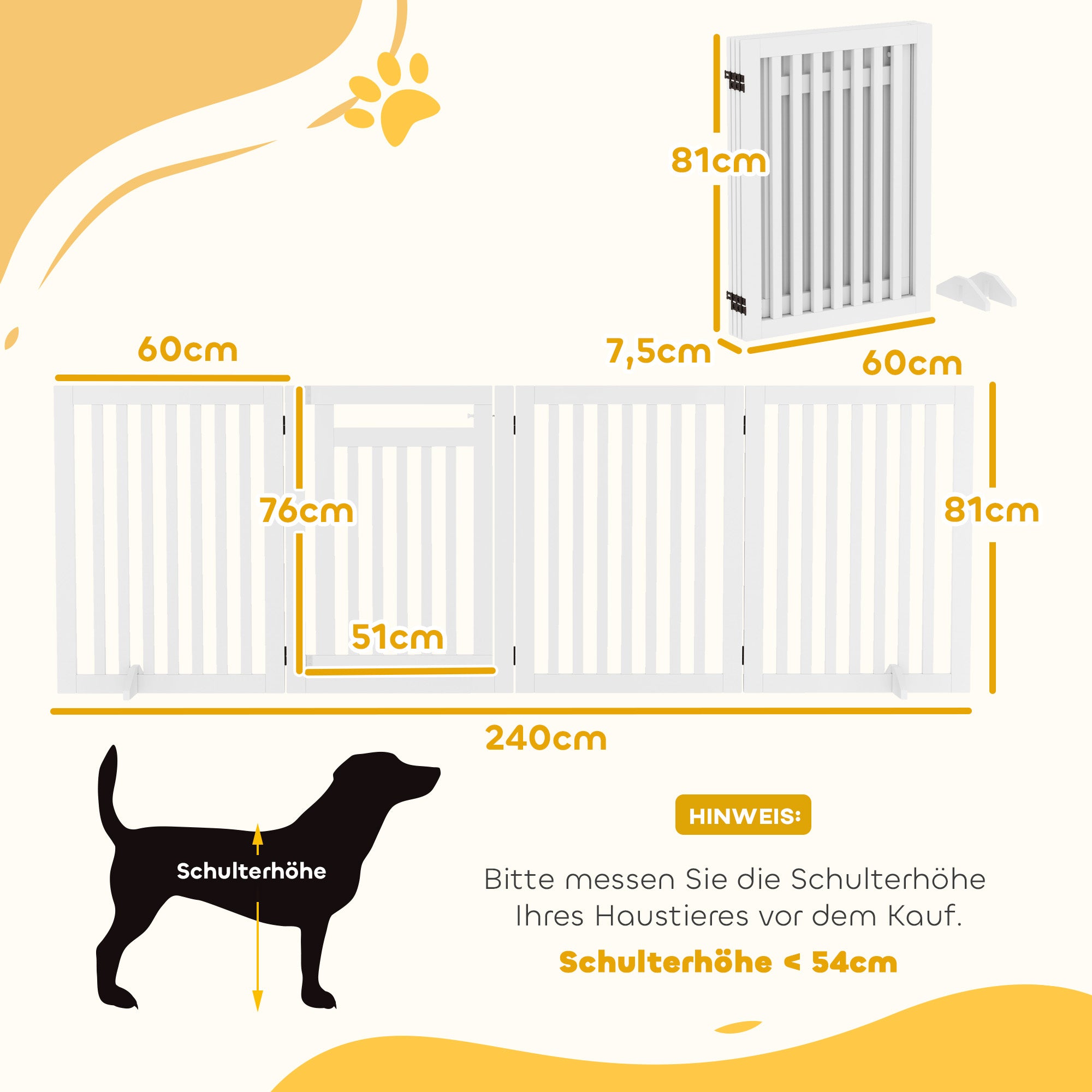 PawHut Haustiergitter, Treppenschutzgitter, Schutzgitter, 4 Teile, faltbar,  Weiß