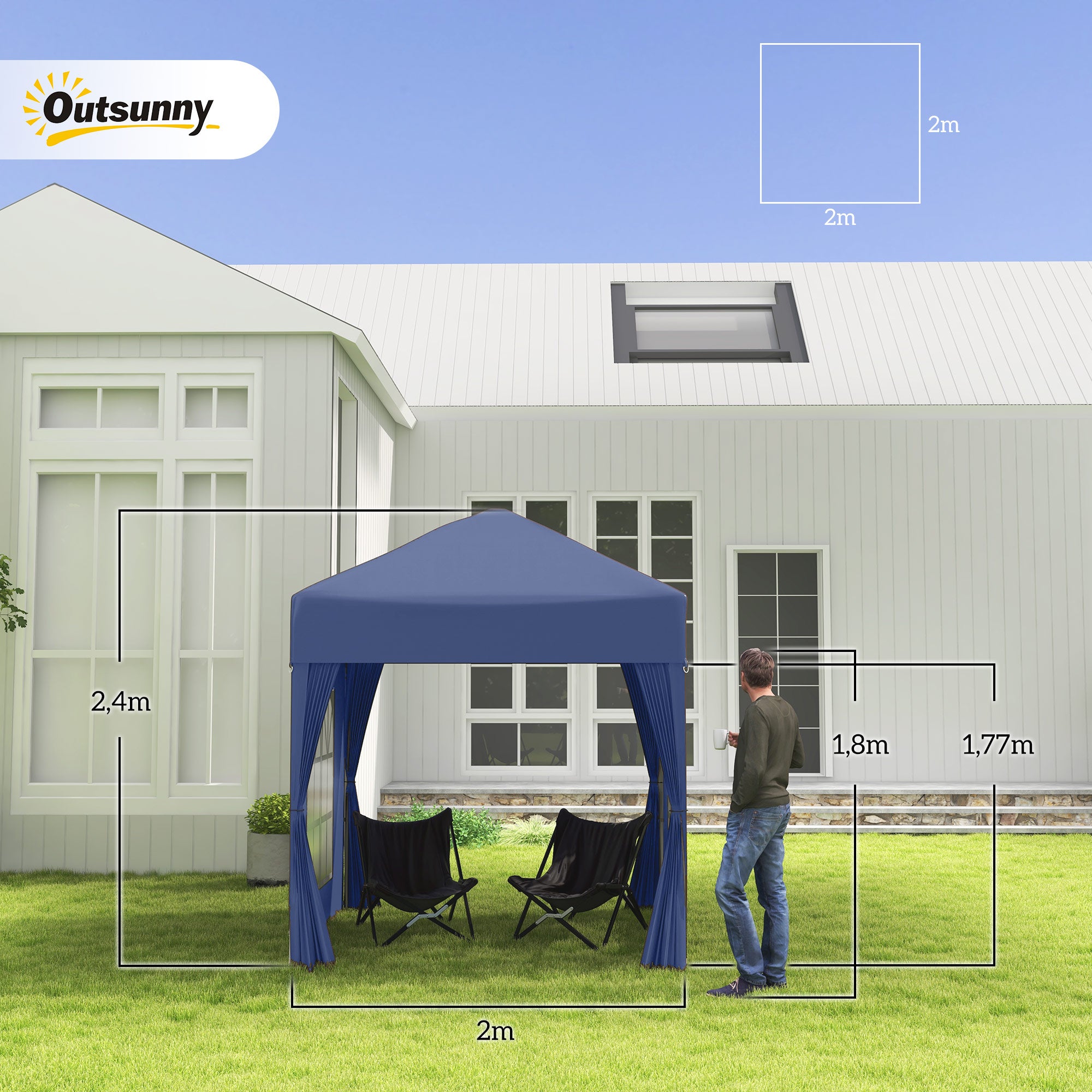 Outsunny Faltpavillon, Bierzelt, 4 abnehmbare Seitenwände, 2 Fenster, Metallrahmen, 2 x 2m, Blau