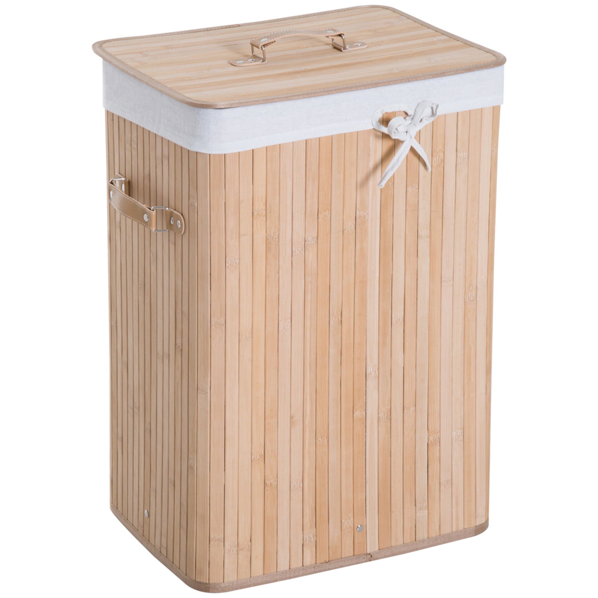 HOMCOM Wäschekorb schmal mit Deckel 72L Wäschesammler mit Griff, herausnehmbarer Wäschesack, Wäschebox für Waschküche Schlafzimmer Badezimmer Natur