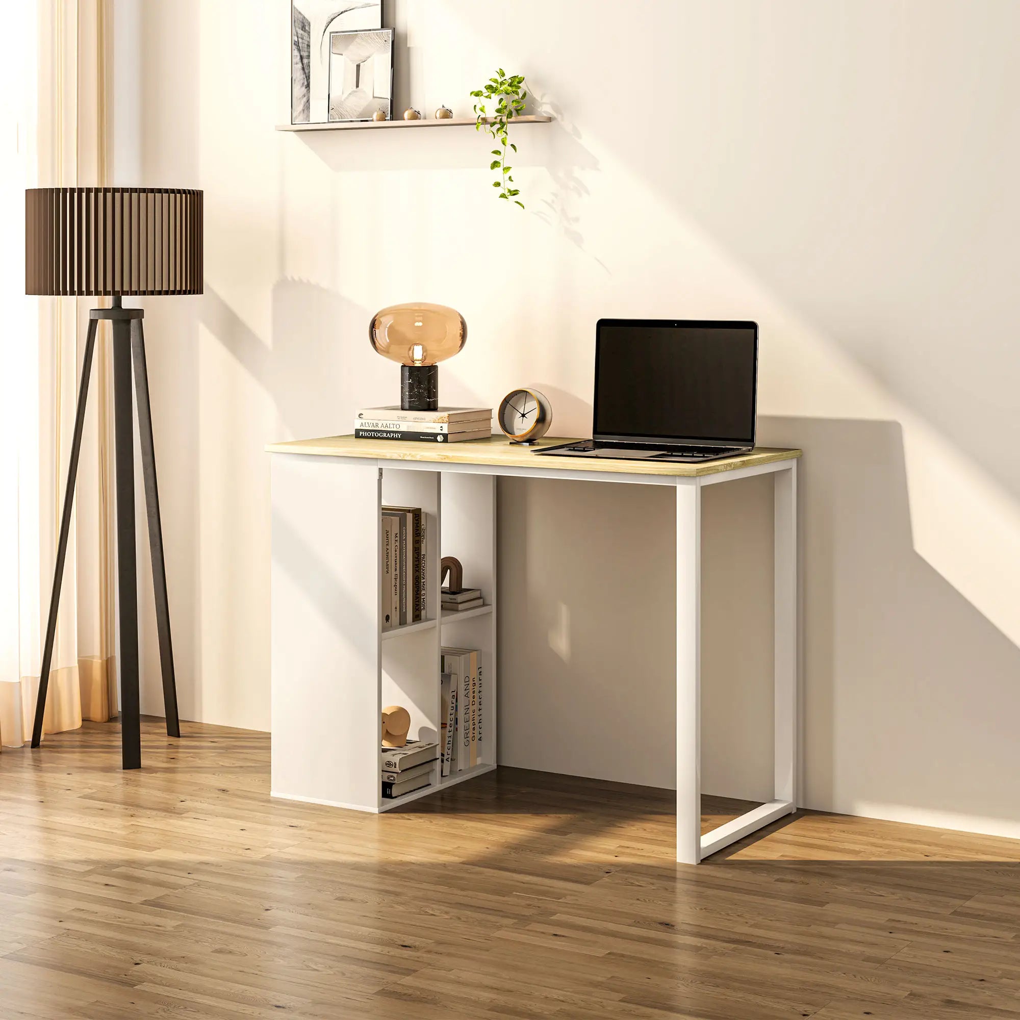 HOMCOM Kompakter Computertisch, Moderner Schreibtisch mit Stauraum-Fächern, für kleine Räume, 100 x 54 x 75 cm, Weiß