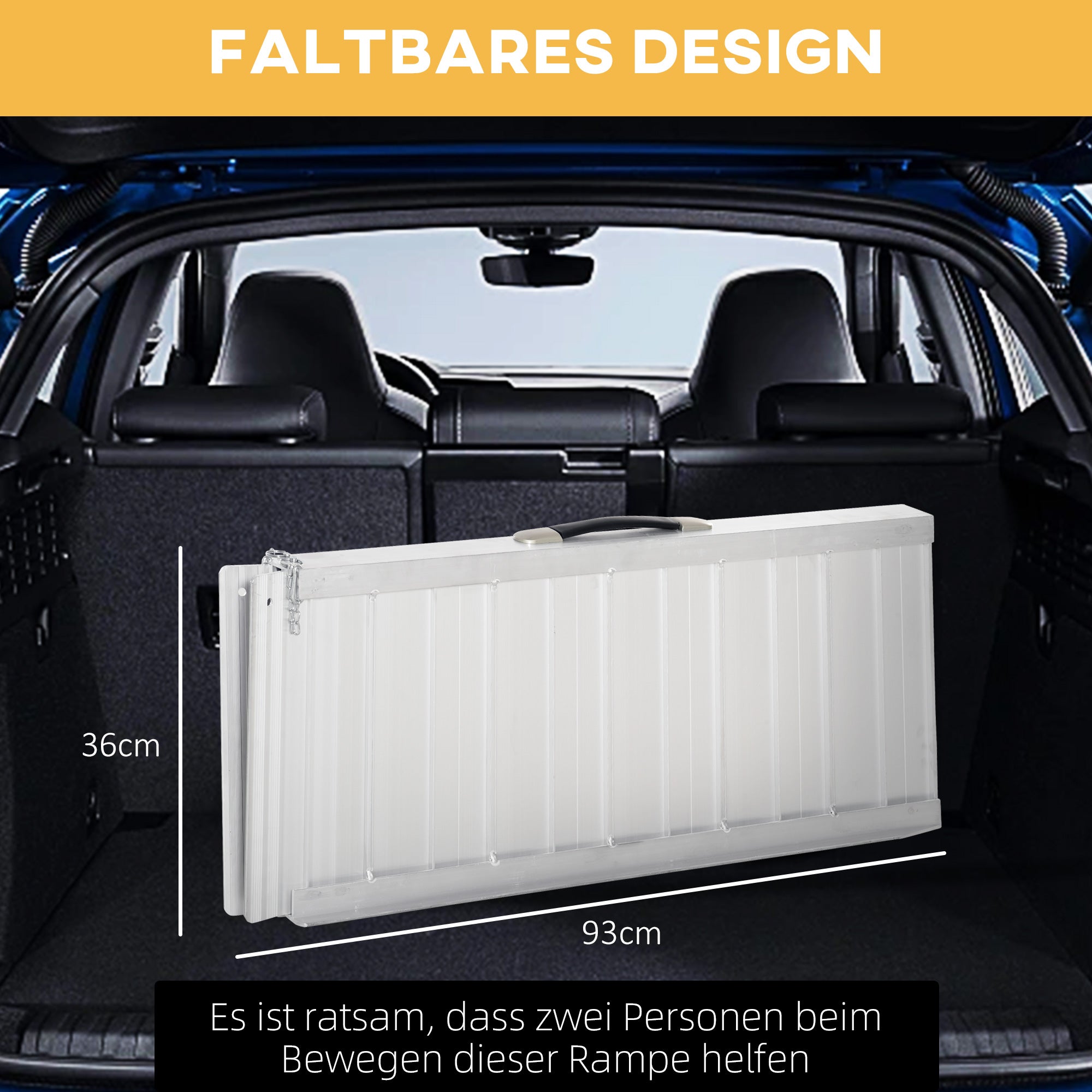 HOMCOM Rollstuhlrampe Auffahrrampe Rollstühle Rollatoren Faltbar Aluminium, 270 kg Belastbar, Schwarz, 91 x 72 x 5 cm