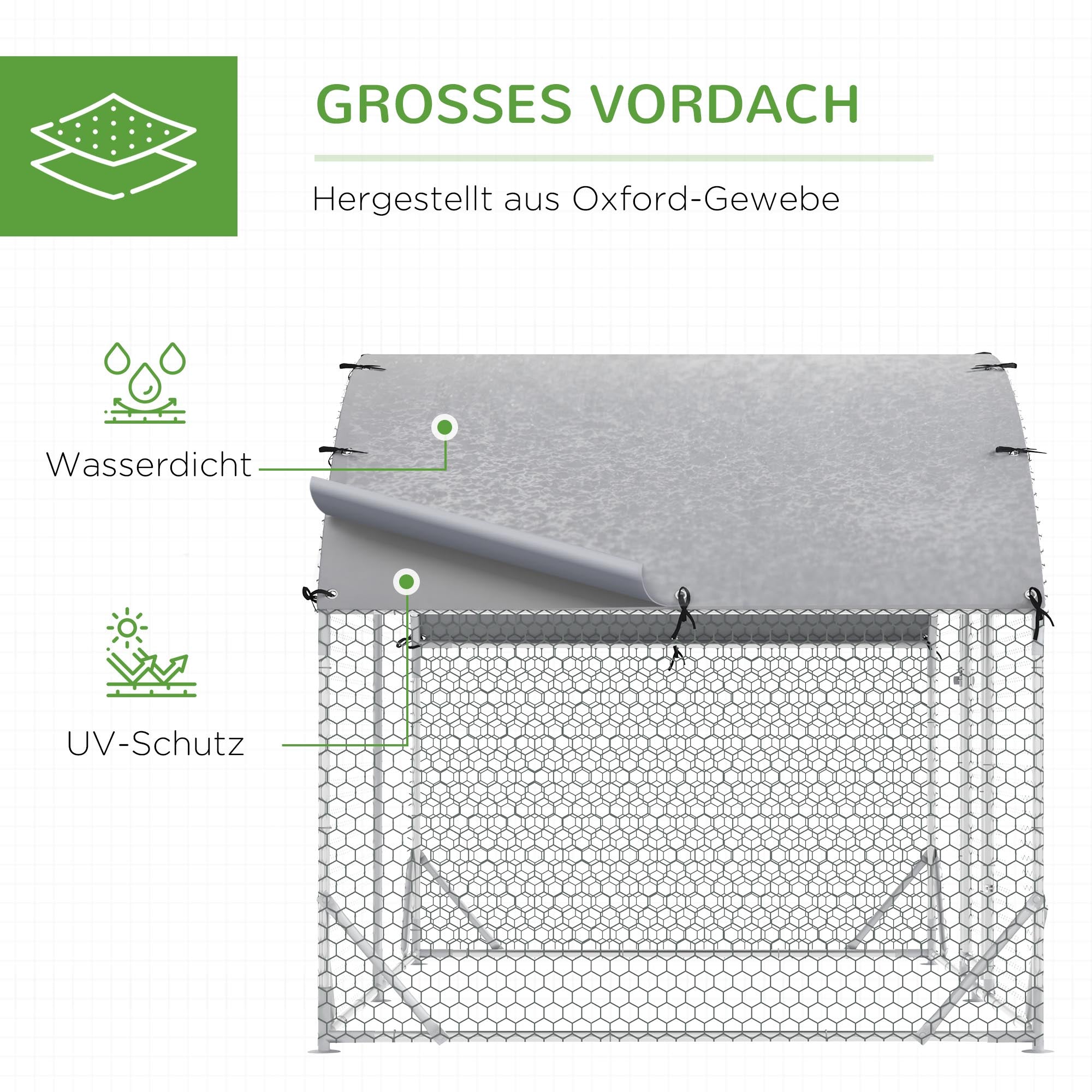 PawHut Gehege für Kleintiere, Outdoor-Freilaufgehege für Hühner, Kaninchen, Enten, stabile Konstruktion, Stahl und Oxford-Stoff