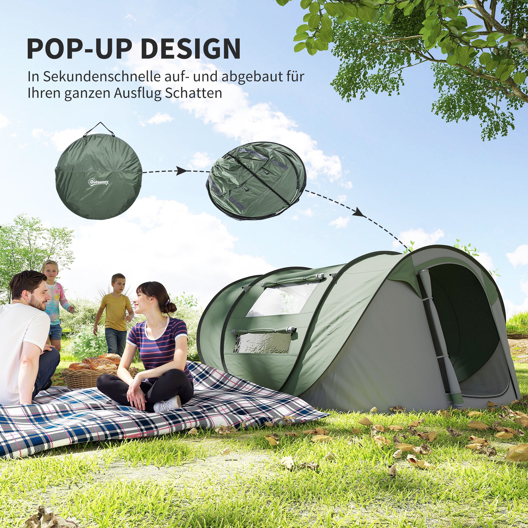 Outsunny Campingzelt für 4-5 Personen Dunkelgrün
