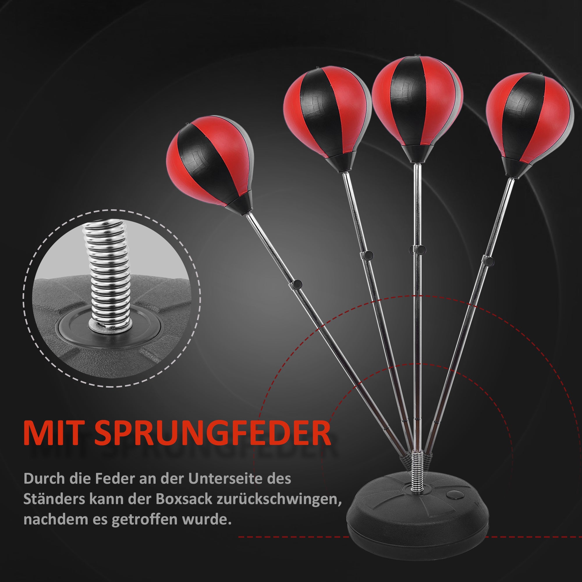 HOMCOM Punchingball Set Standbox Training Set 125/131/138/145cm höhenverstellbar mit 1 paar Handschuhe 1 Pump Geeignet für Profis und Anfänger Rot