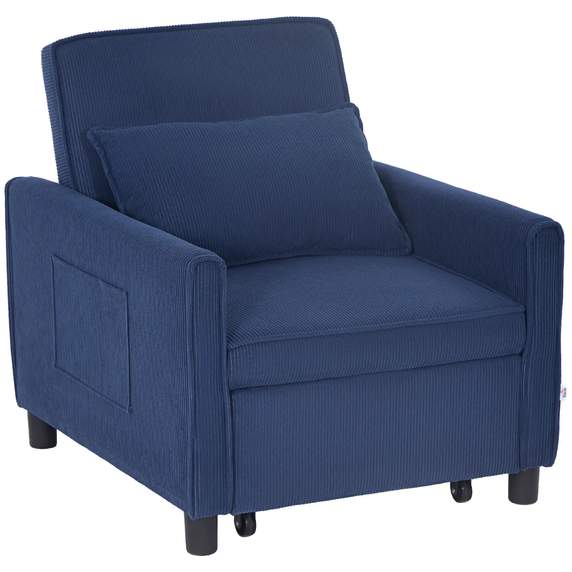 HOMCOM Schlafsessel, verstellbar, 3 Positionen, Cordbezug, bis 120 kg, Blau