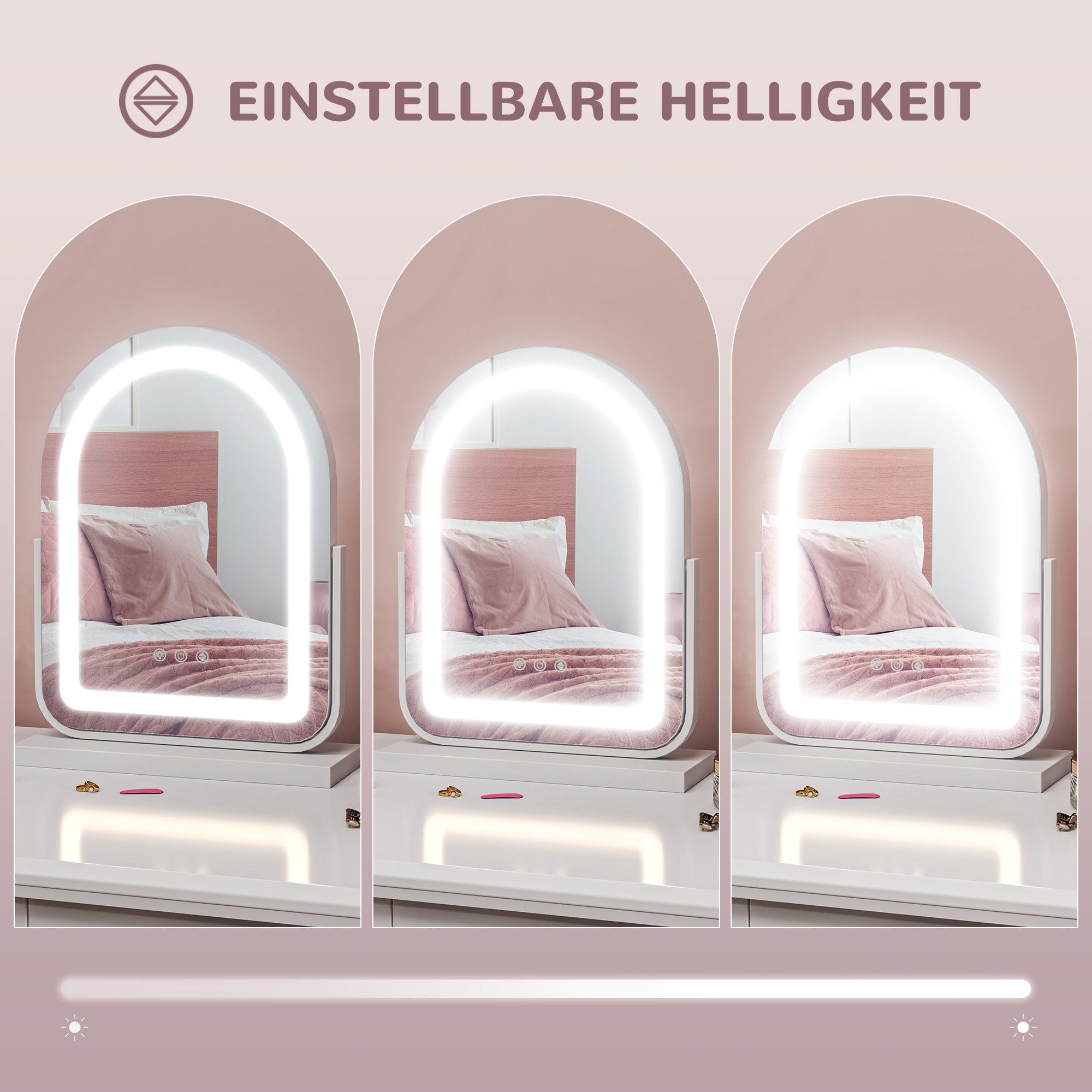 HOMCOM Kosmetikspiegel mit LED-Beleuchtung, 3 Lichttemperaturen, drehbar, Touch-Steuerung, Weiß