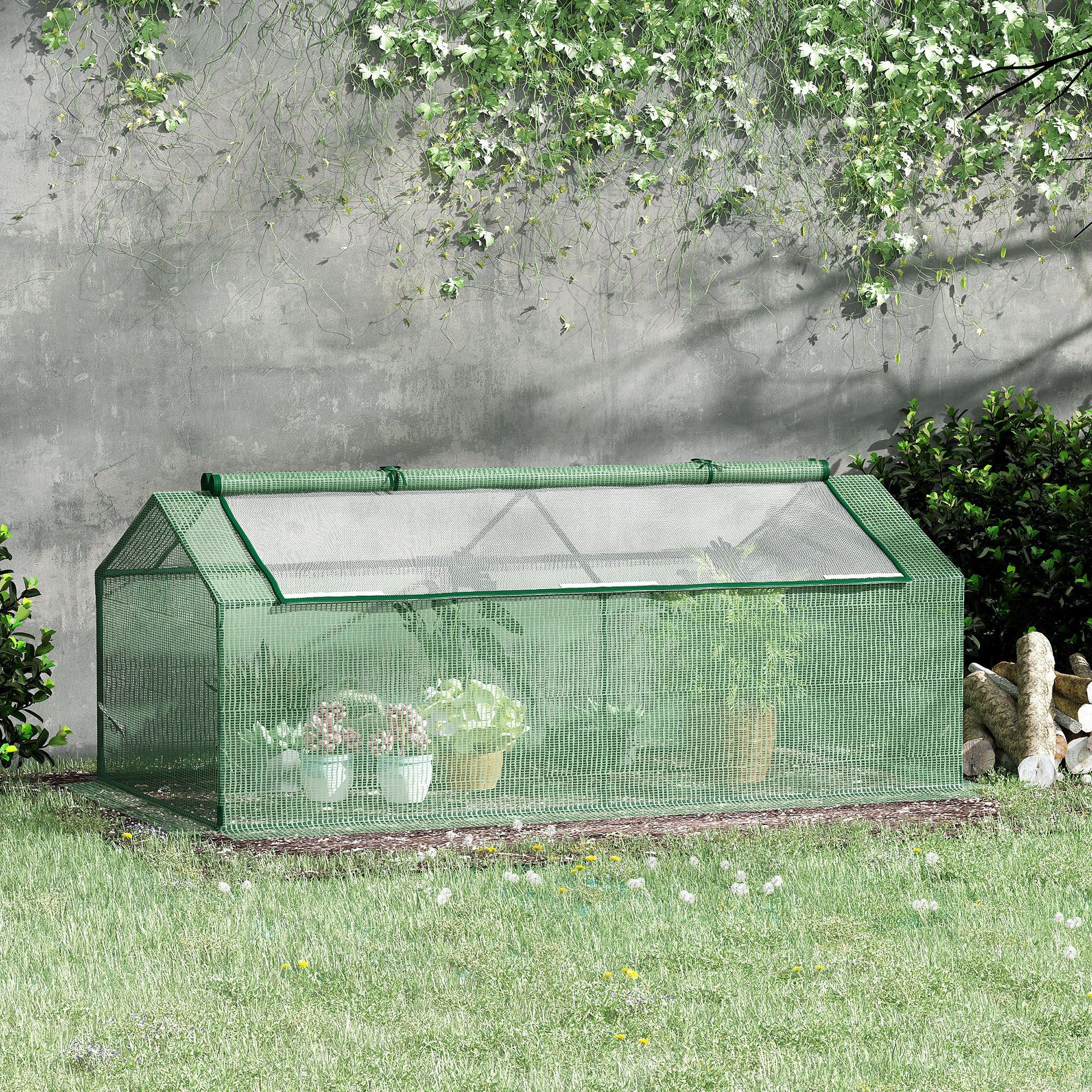 Outsunny Foliegewächshaus mit Fenster Treibhaus Tomatenhaus Frühbeet 180 x 90 x 70 cm Grün