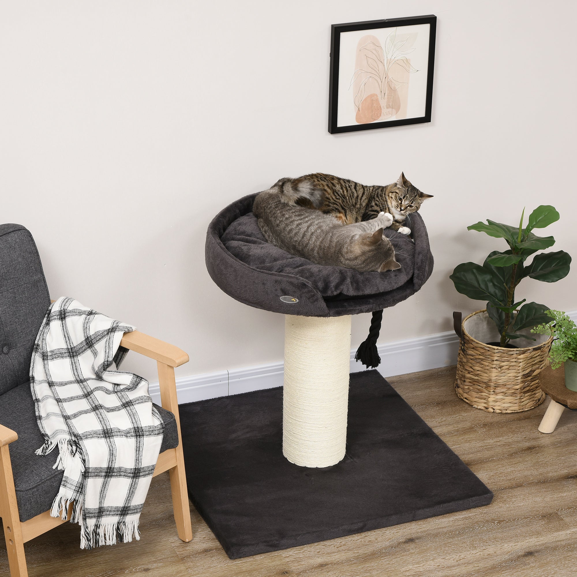 PawHut Kratzbaum Katzenbaum mit großem Bett und Spielseil