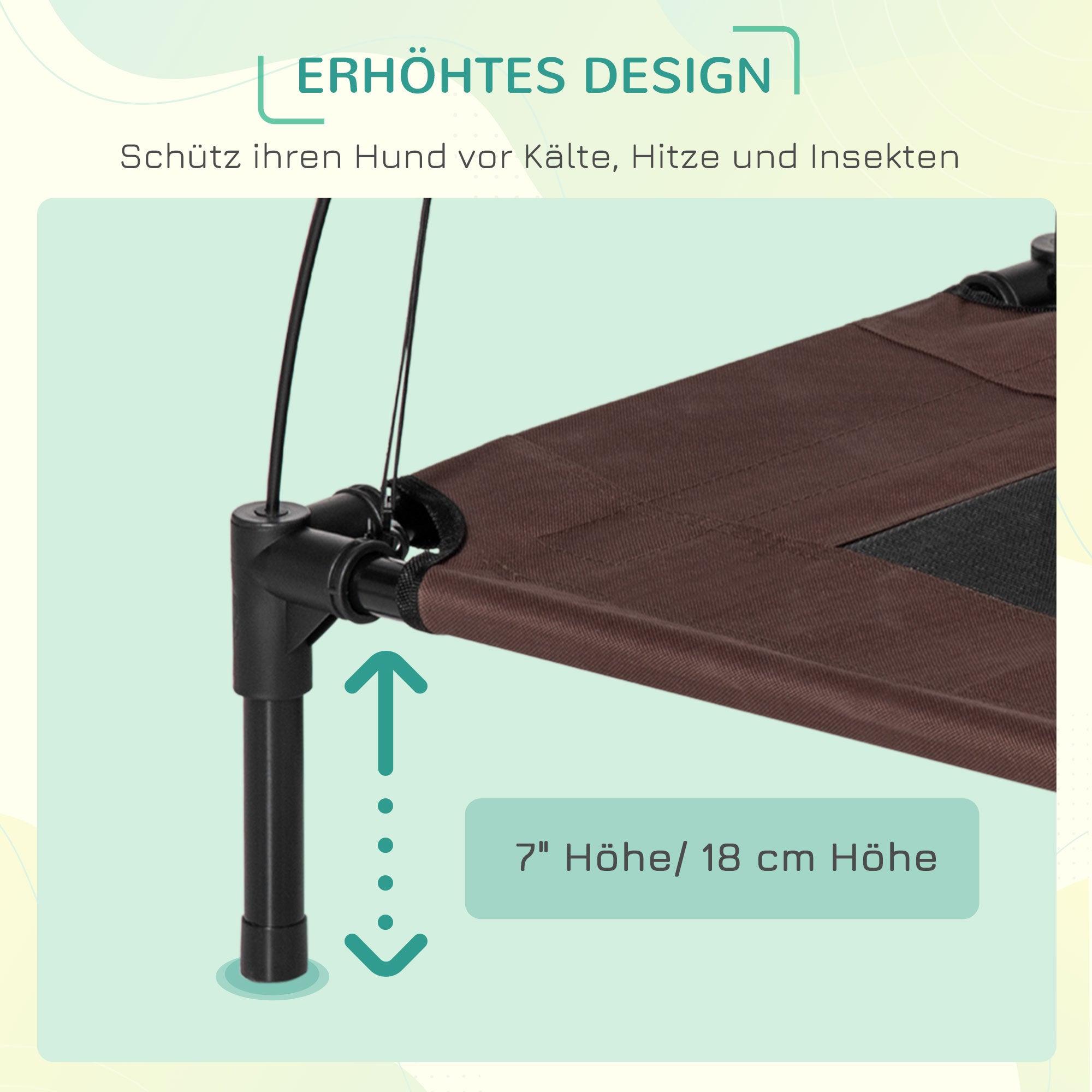 PawHut Haustierbett mit Baldachin, klappbar, Hundeliege, Outdoor-Hundebett, Mesh-Stoff, Braun + Schwarz