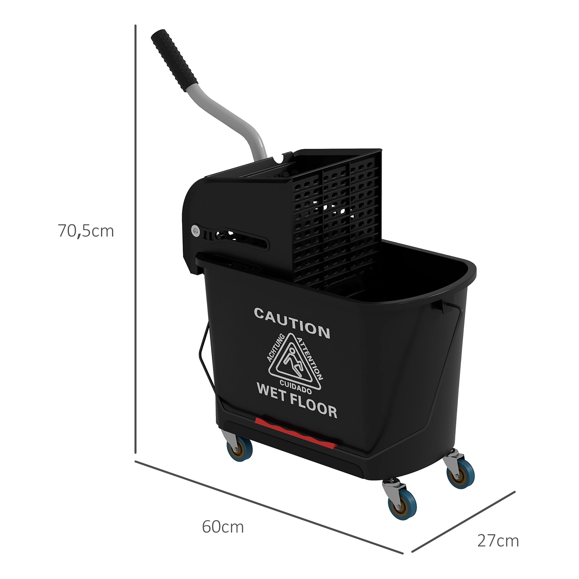 HOMCOM 20 L Mopp-Eimer mit Auswringer und Griff, Wischmopp-Eimer auf Rädern, Kunststoff, Schwarz