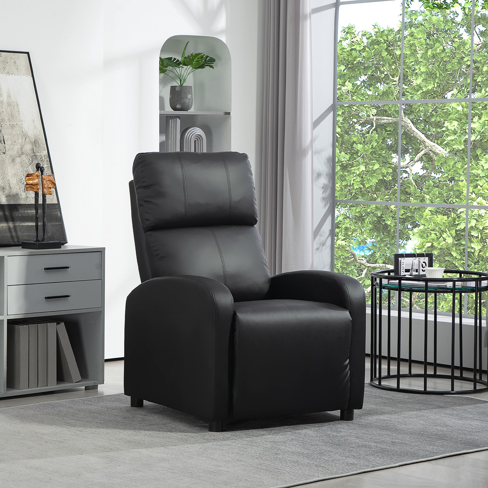 HOMCOM Relaxsessel Ruhesessel Fernsehsessel Sessel mit Liegefunktion Kunstleder (Schwarz)
