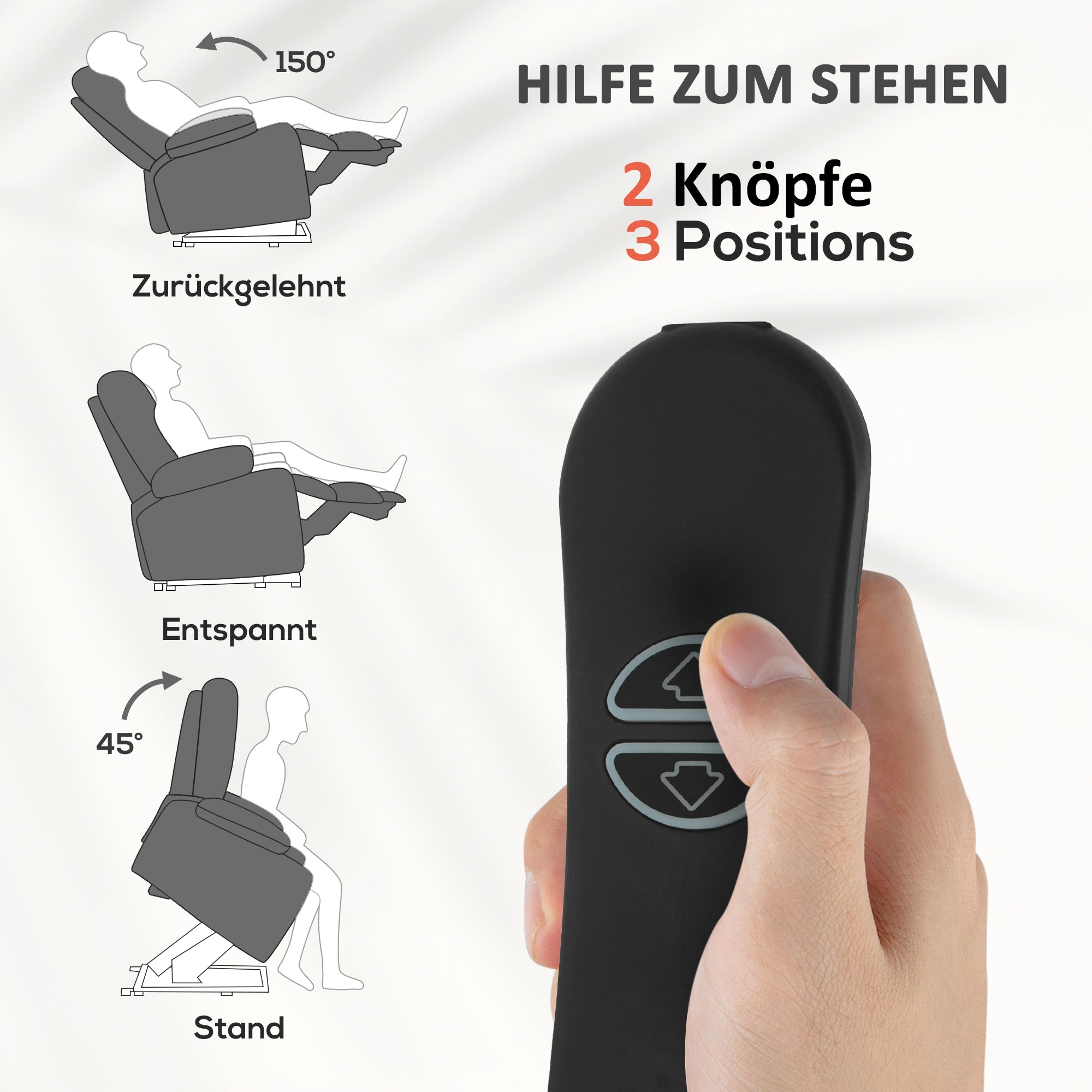 HOMCOM Aufstehsessel mit Massagefunktion und Lendenheizung, Recliner-Sessel mit Fernbedienungen und Seitentaschen, Grau