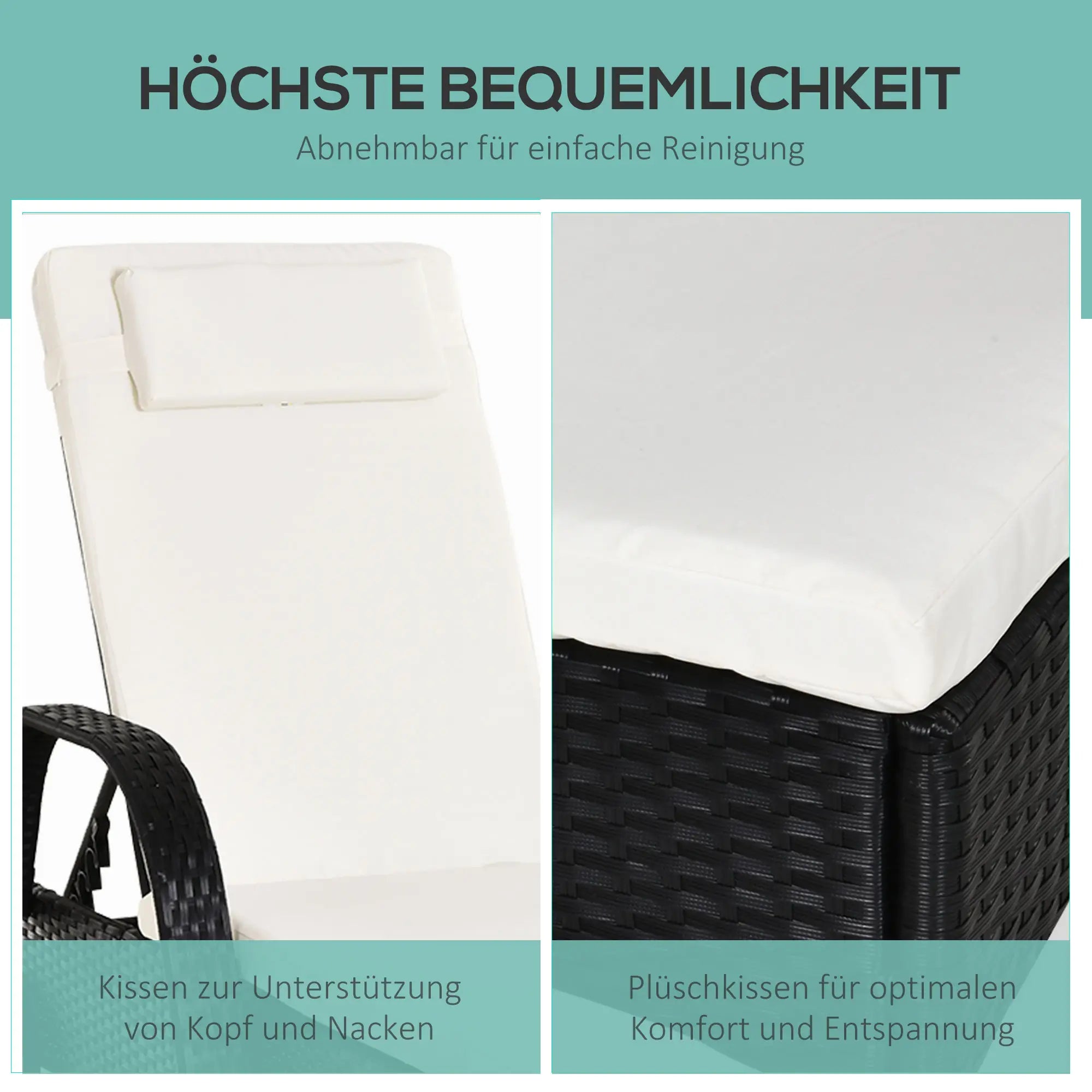 Outsunny Gartenliege Polyrattan mit Rollen 5-fach verstellbar
