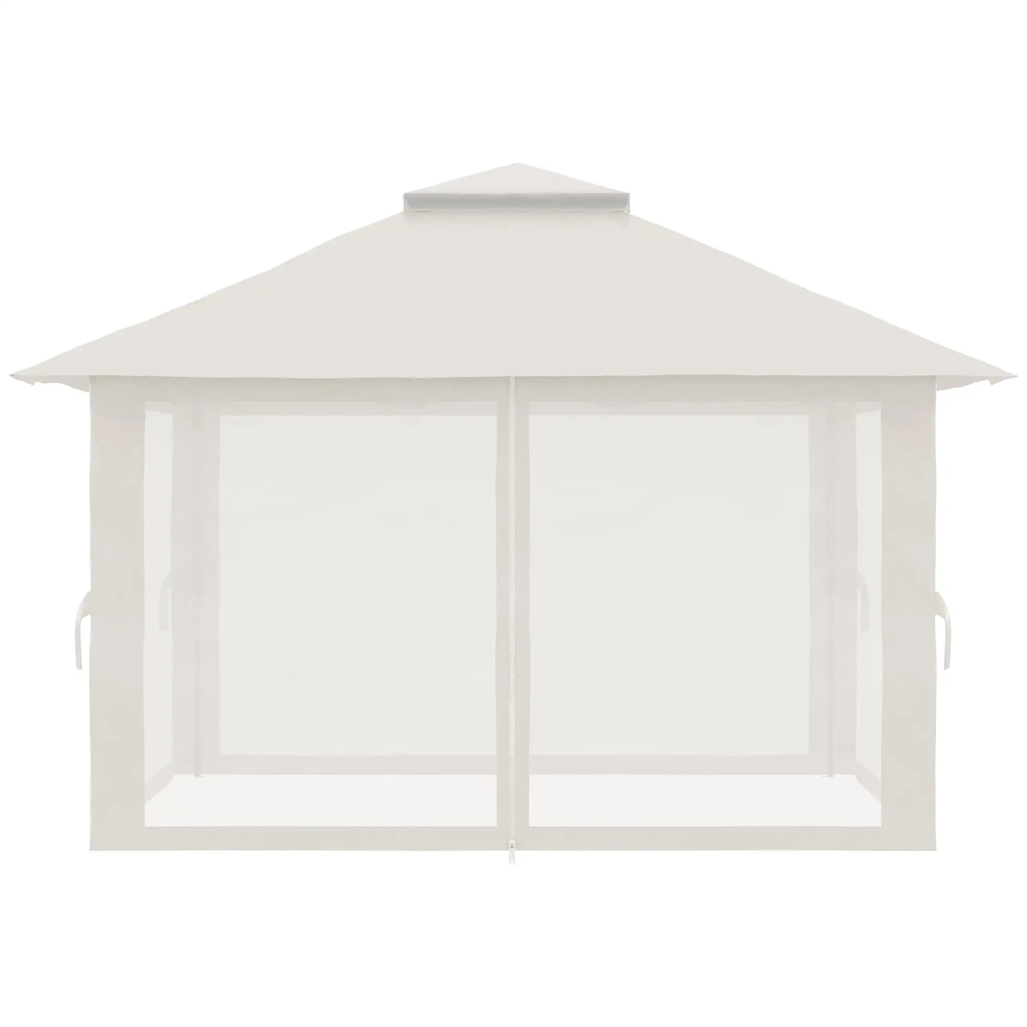 Outsunny Faltpavillon, höhenverstellbar, 4 Netzwände, Lüftungsdach, Tragetasche, Schnellaufbau, 4 x 4 x 3 m, Cremeweiß