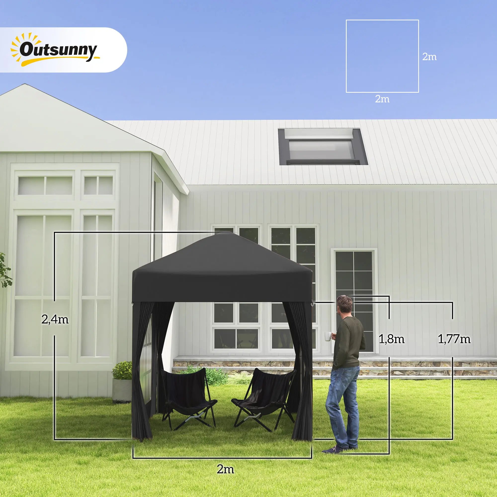 Outsunny Faltpavillon 2x2?m Schwarz mit Seitenwänden