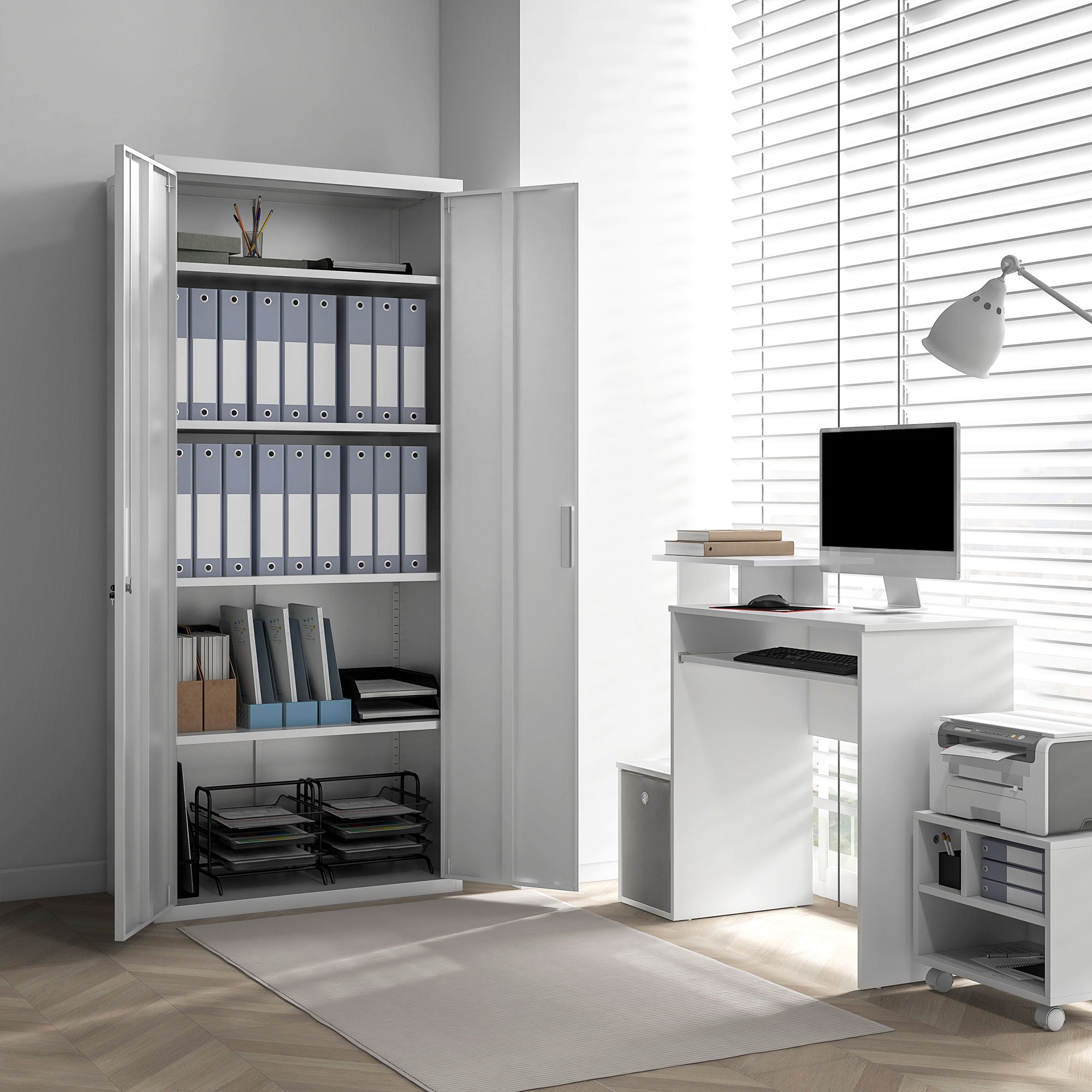 HOMCOM Aktenschrank, Büroschrank, 5 Regale, Metall, 80B x 40T x 180H cm, Weiß