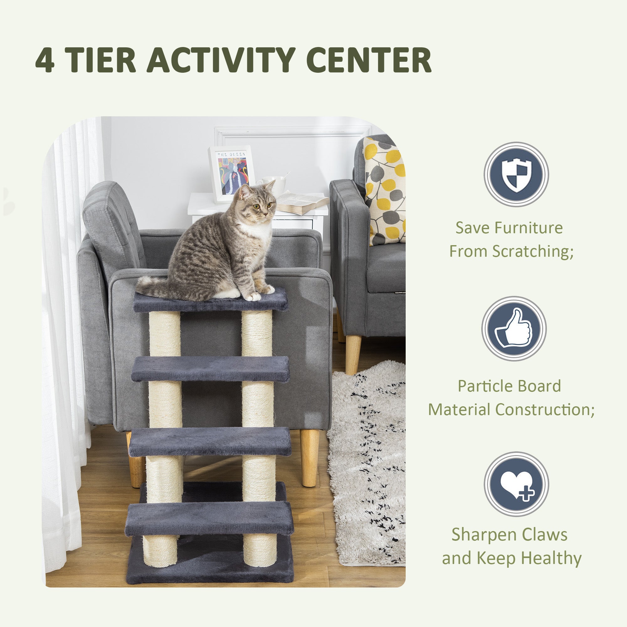 PawHut Hundetreppe 4 Stufen 59 cm Hoch Haustiertreppe für Katze und Hunde Hunderampe Katzentreppe Einstiegshilfe für Bett, Sofa, Couch Grau