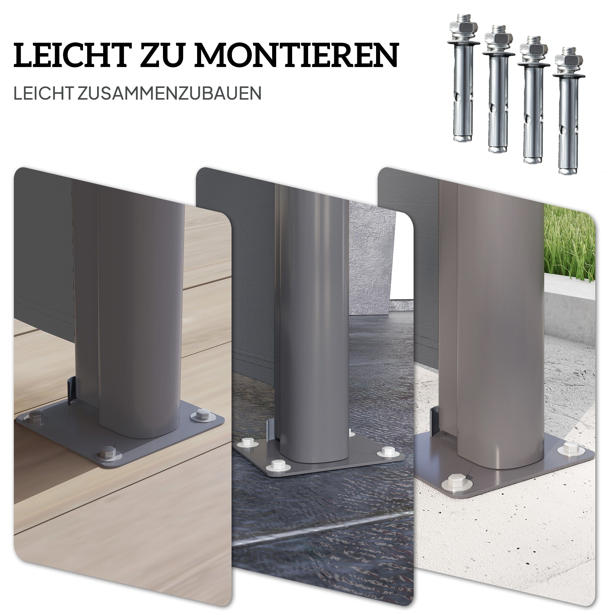 Outsunny Seitenmarkise ausziehbar blickdicht Sichtschutz mit Wandhalterung  Beschichtung 300x140cm Dunkelgrau