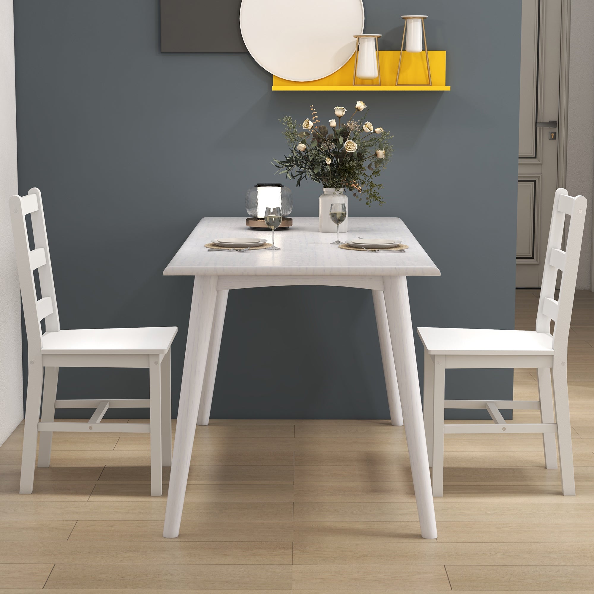 HOMCOM Esszimmerstühle 2er Set Holz Küchenstuhl mit Leistenrücklehne, Rutschfest 41,5 x 46 x 90 cm Weiß