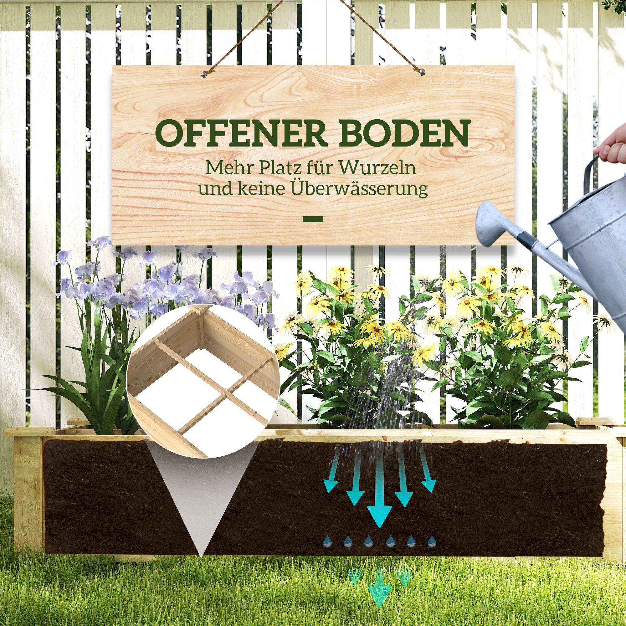 Outsunny Hochbeet, Pflanzkasten, 2-teilig, offener Boden, Naturholzrahmen, einfache Montage, 237 x 60 x 25cm