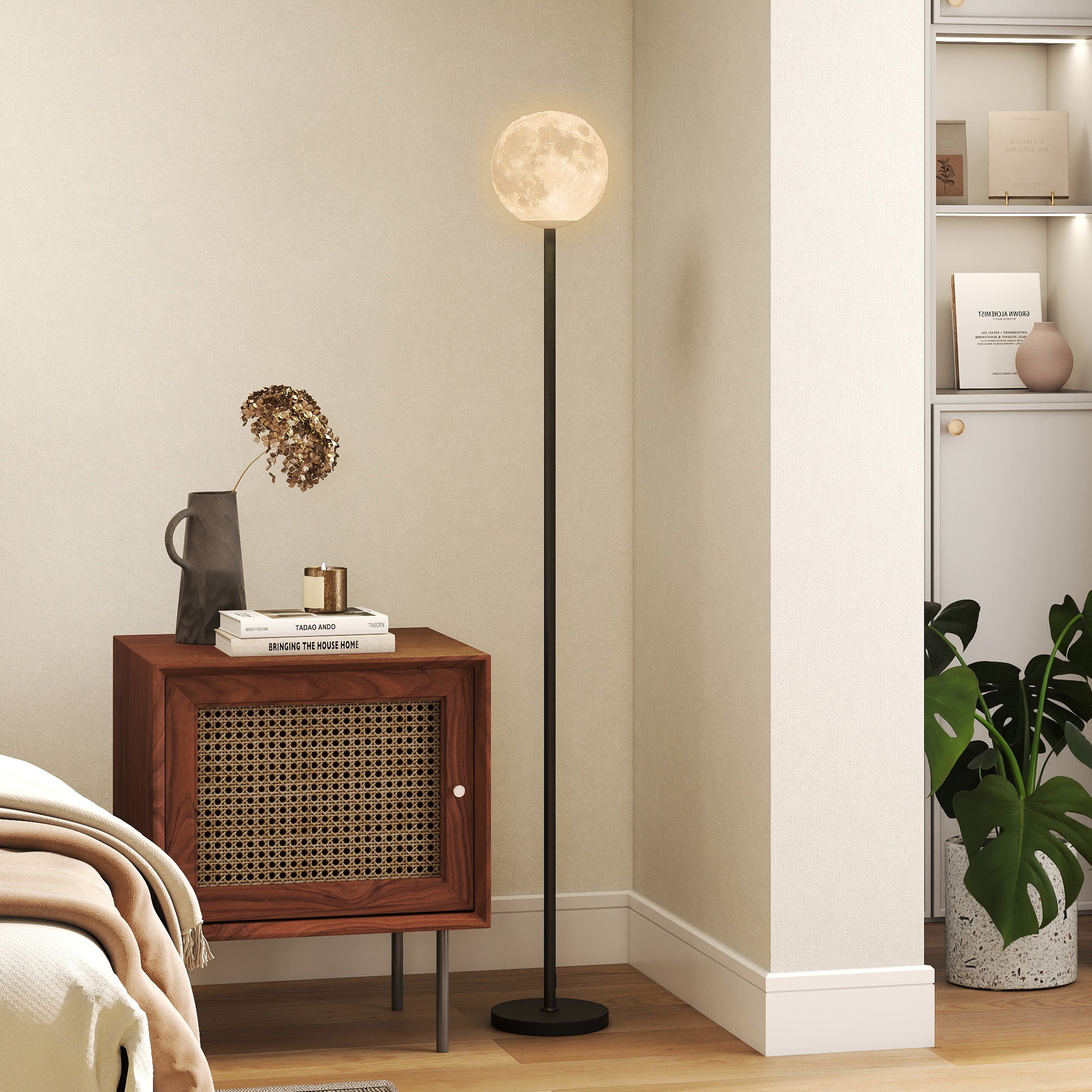 HOMCOM Stehlampe mit Schirm in Mondoptik, Fußschalter, 3 Farbtemperaturen, Metall, Schwarz