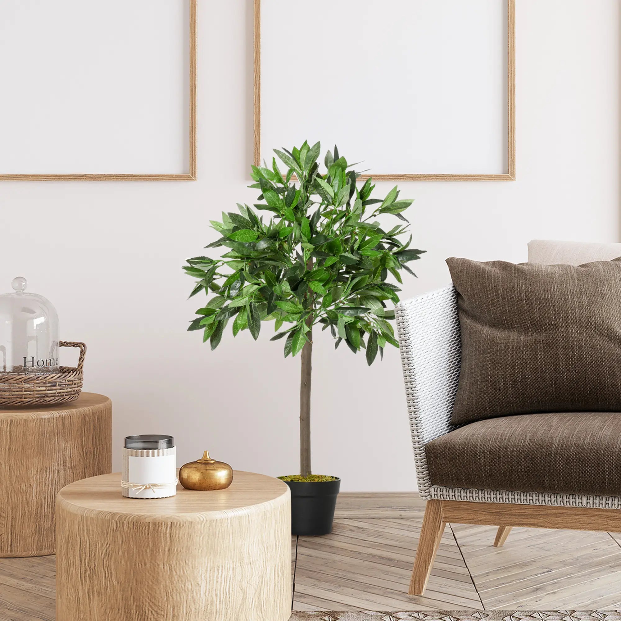 Outsunny 2er-Set Künstlicher Lorbeerbaum 90?cm im Zementtopf