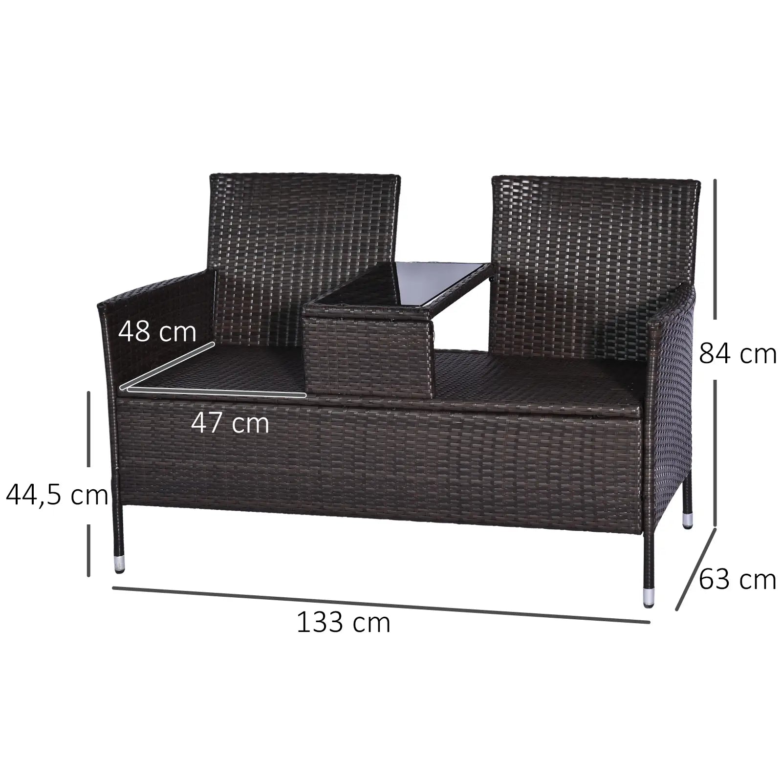 Outsunny Gartenbank 2-Sitzer mit Tisch Polyrattan Outdoor