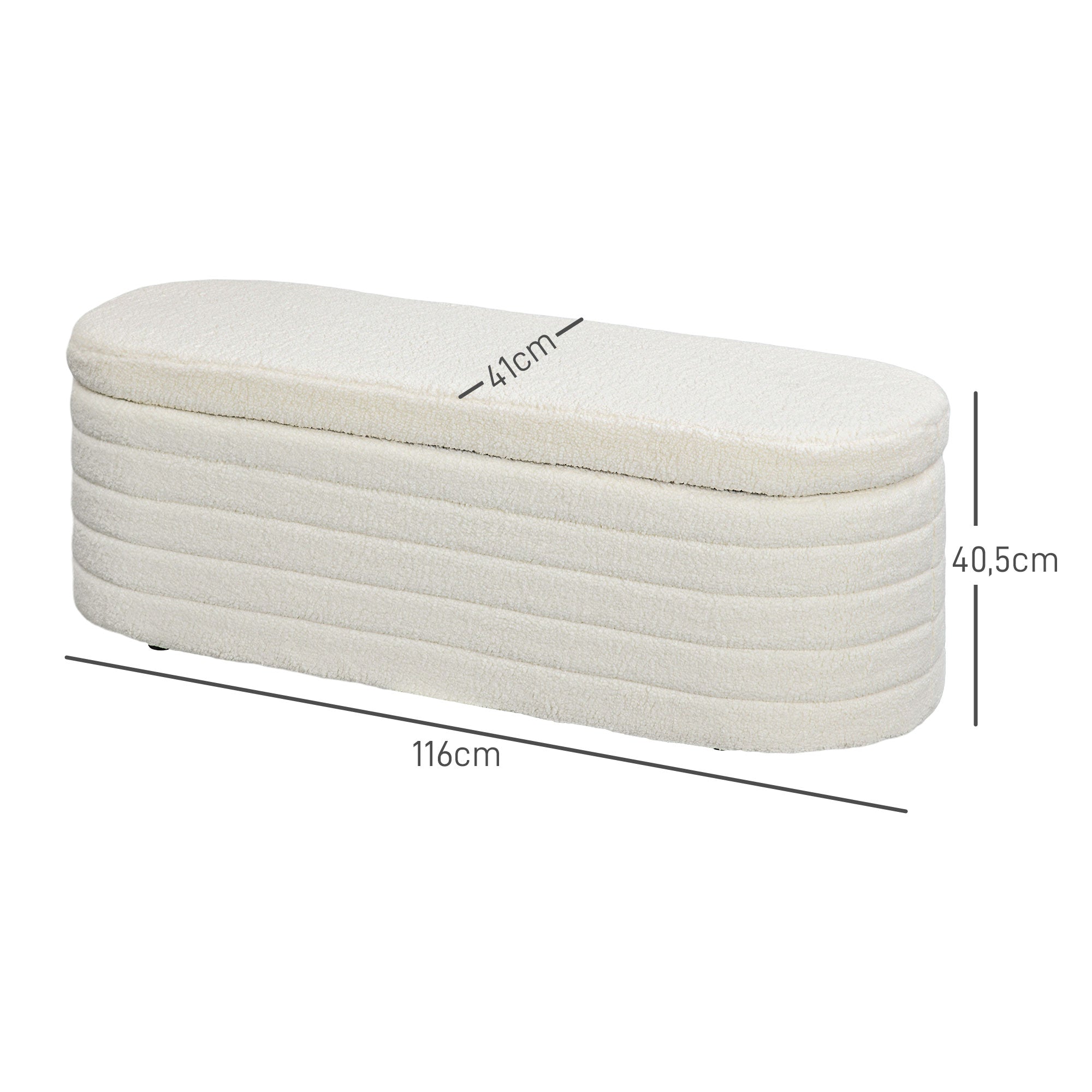 HOMCOM Bettbank, Stauraum, Teddy-Fleece, 116x41x40,5cm, Cremeweiß