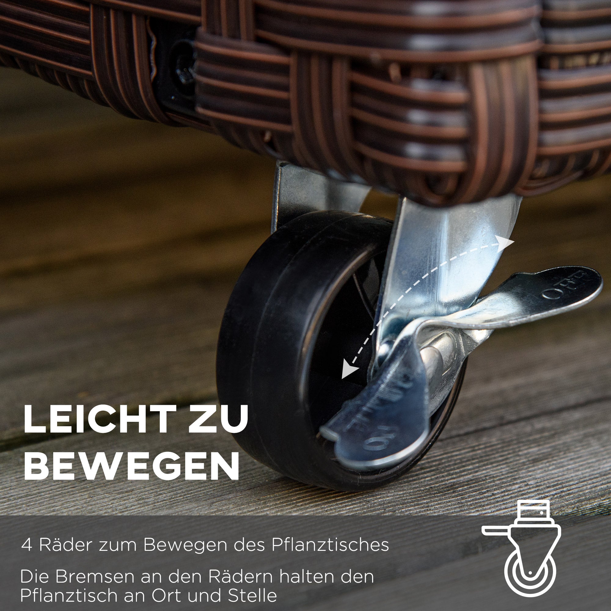 Outsunny Hochbeet Poly Rattan mit Rollen Pflanzkasten mit Abflusslöchern Blumenkasten Blumenkübel Kaffee-Braun 94,5 x 31 x 36 cm
