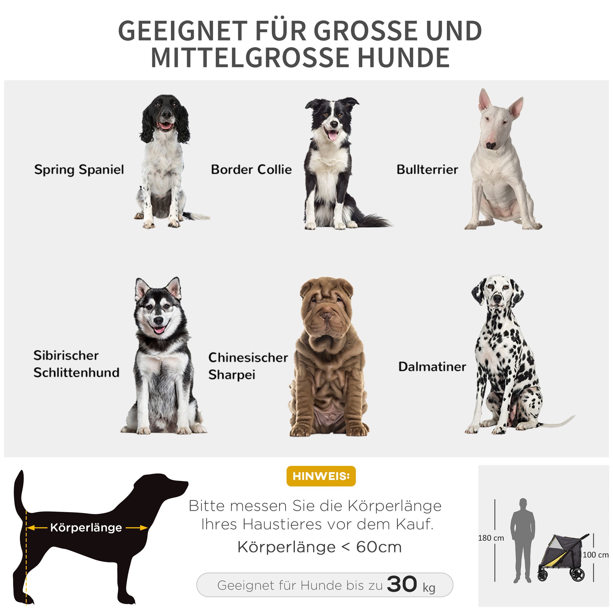 PawHut Hundetrolley bis 30kg klappbar One-klick-system 2 Sicherheitsleinen Aufbewahrungstaschen Gepolsterter Griff Dunkelgrau