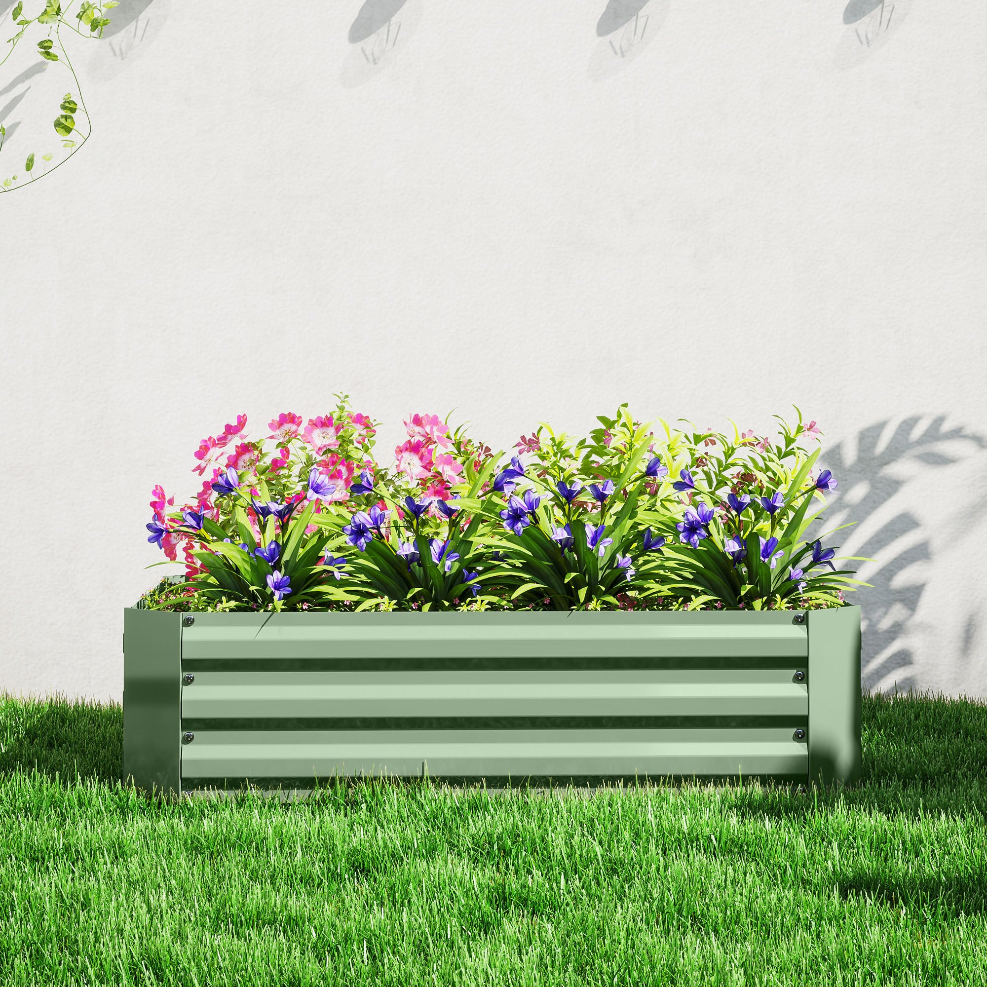 Outsunny Hochbeet aus verzinktem Stahl, Gartenbeet, Pflanzkasten für Garten, Blumenkasten, 120 x 90 x 30 cm, Dunkelgrün