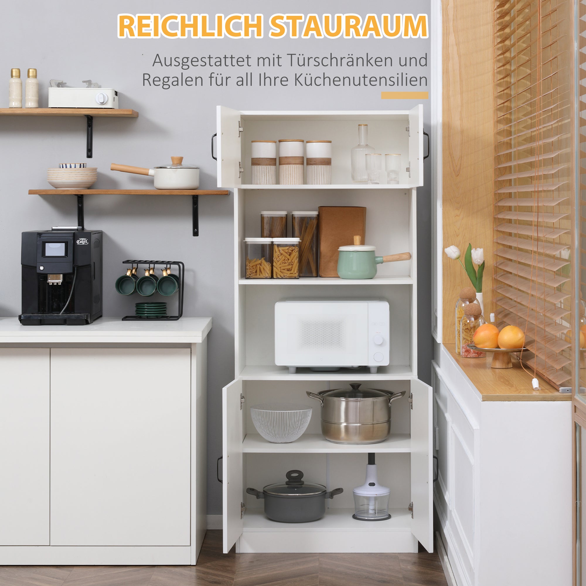 HOMCOM Küchenschrank Küchenbüffet Schrank, Landhausstil, 2 Schränke, 2 Regale,  70 cm x 40 cm x 170 cm Weiß + Schwarz