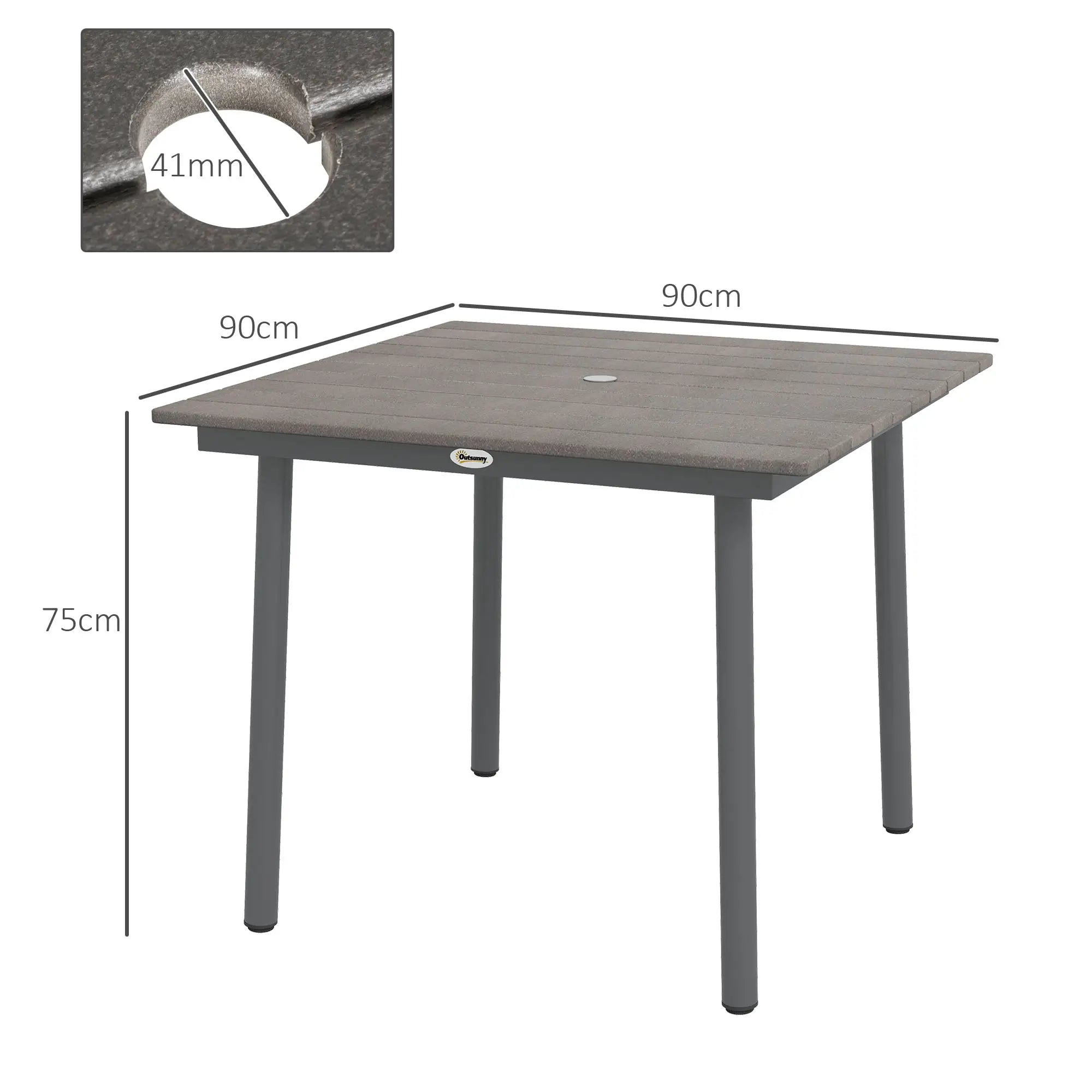 Outsunny Gartentisch Outdoor-Esstisch Loungetisch, wetterbeständig, modernes Design, 90 x 90 x 75 cm, Dunkelgrau