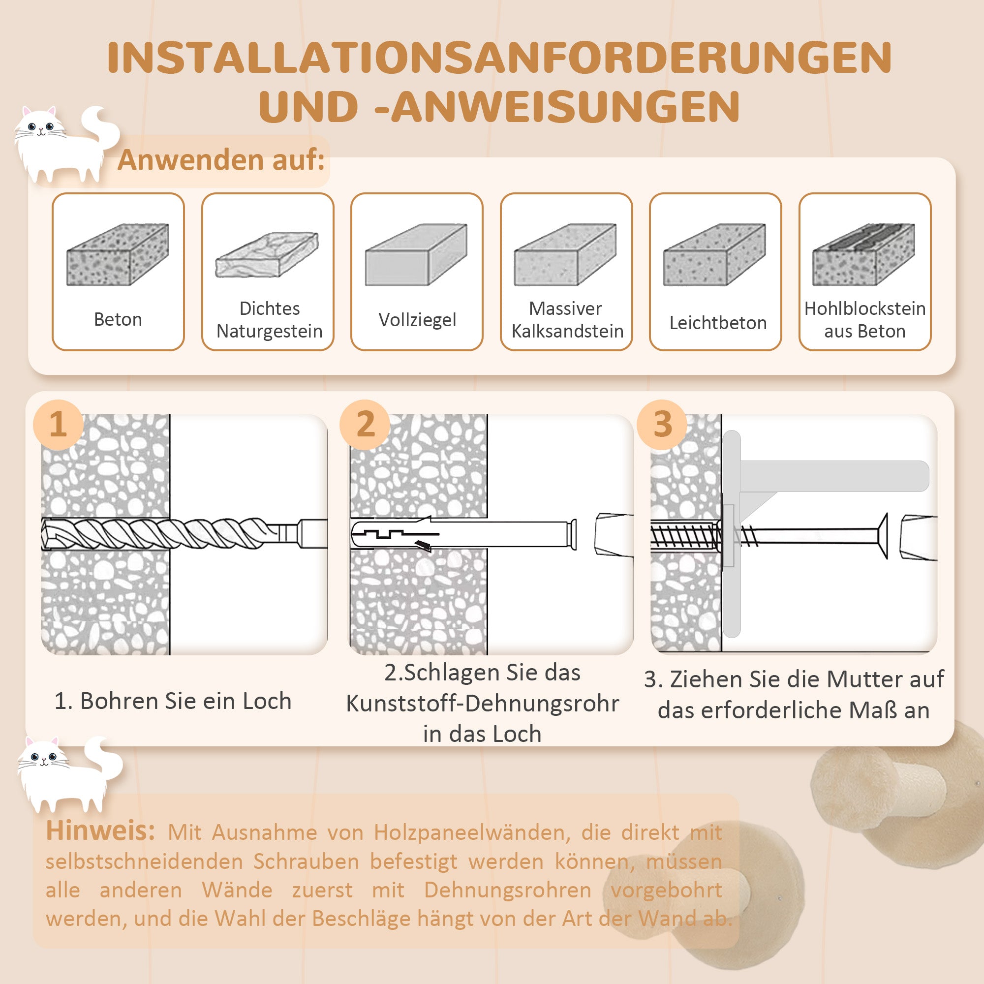 PawHut Katzen Kletterwand Set mit Kratzpfosten, Sprungplattformen und Spielbällen, zum Klettern und Ausruhen, Beige
