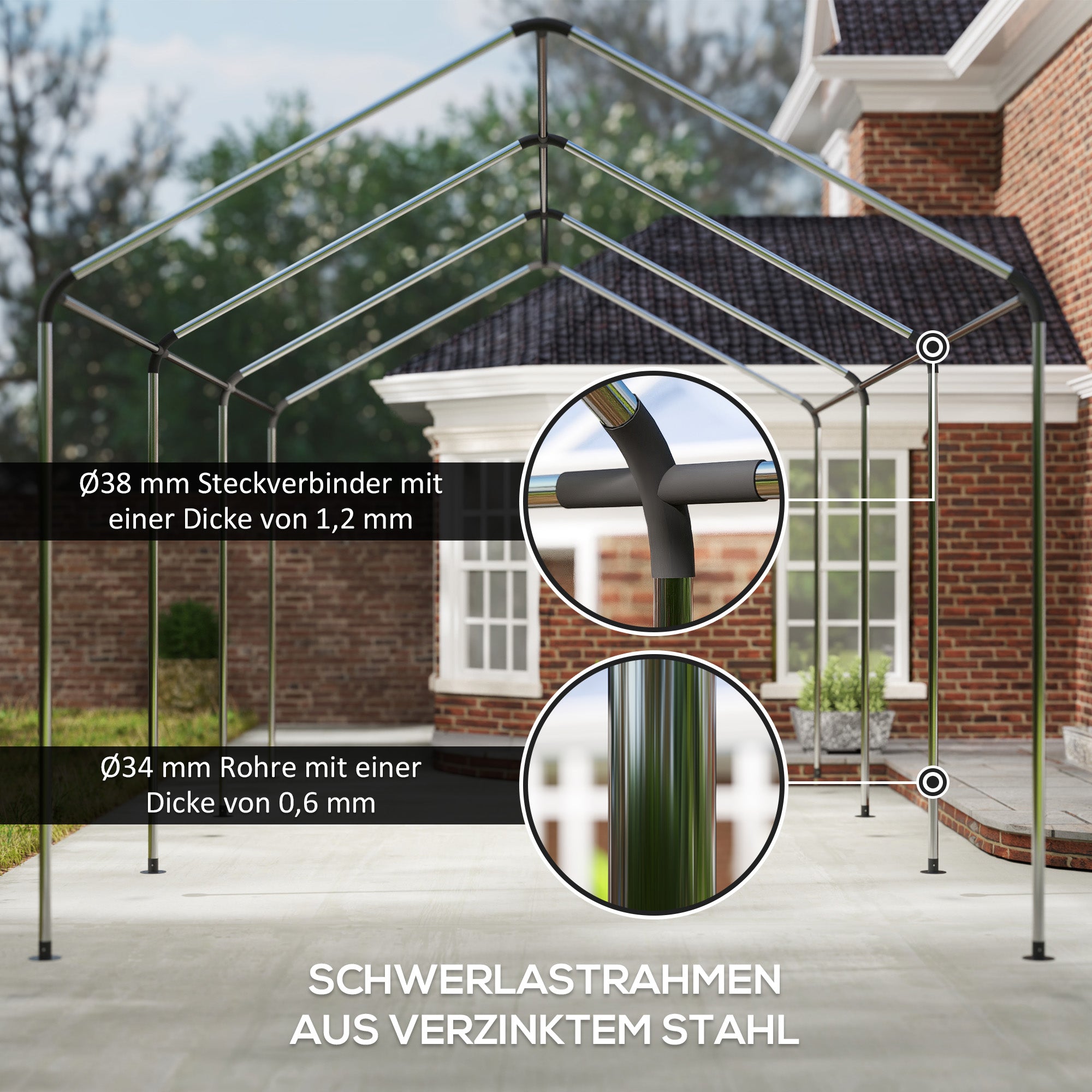 Outsunny 3x6 m Tragbarer Carport, Fahrzeugunterstand mit 2 Eingängen, Polyesterdach, für Autos, Boote, Gartengeräte, Dunkelgrün