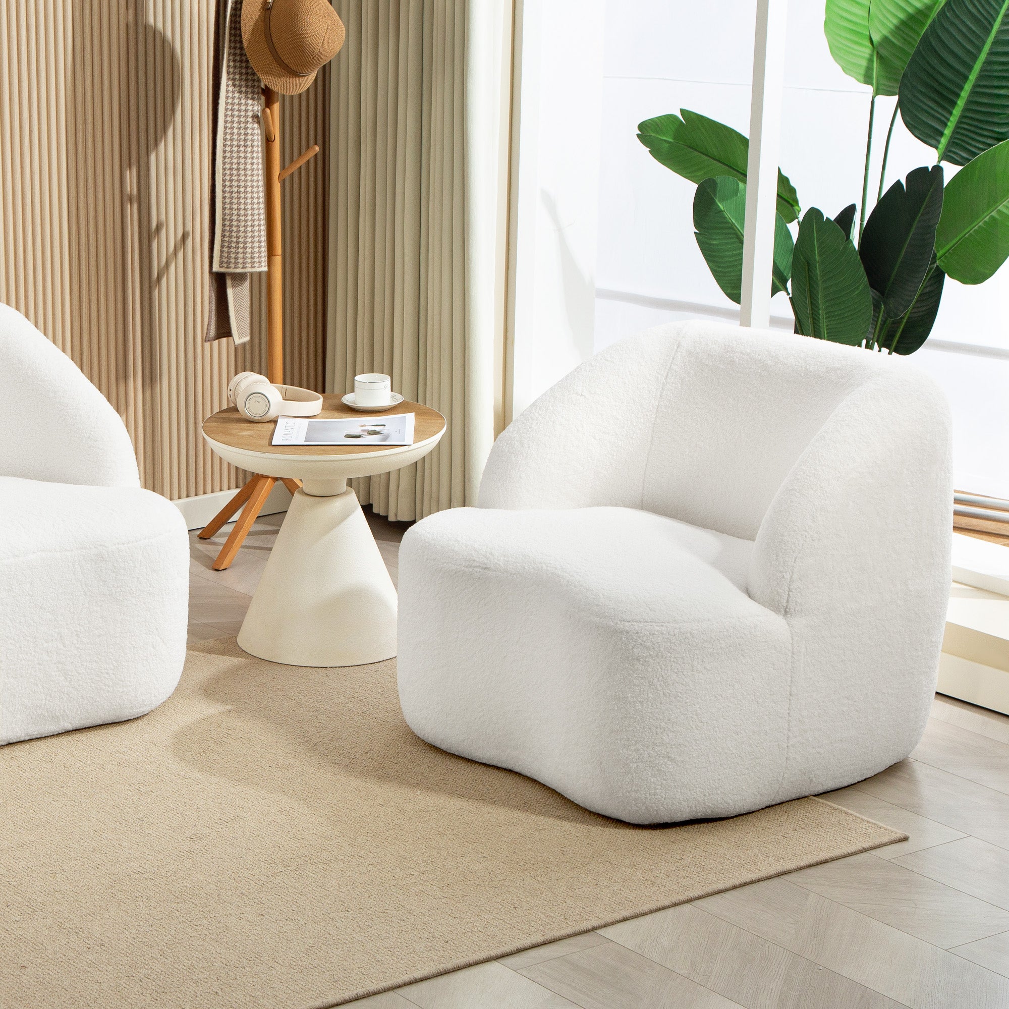 HOMCOM Moderner Sessel mit Fleece-Polsterung, kuscheliger Polstersessel für Wohnzimmer, Schlafzimmer, Homeoffice, Cremeweiß