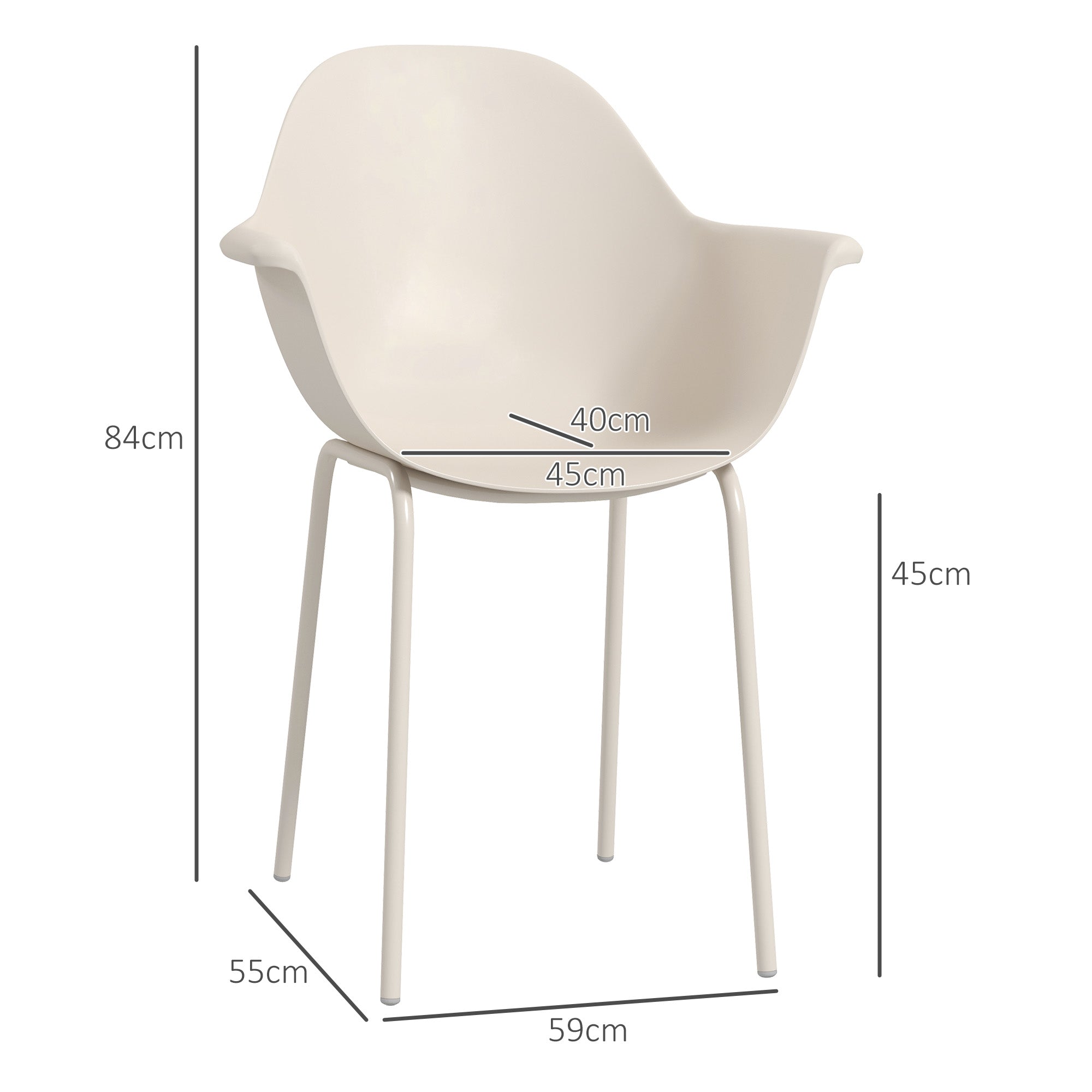 Outsunny 4er-Set Gartenstühle Outdoorstühle Gartenstuhl, Moderns Design, 59 cm x 55 cm x 84 cm, Grau
