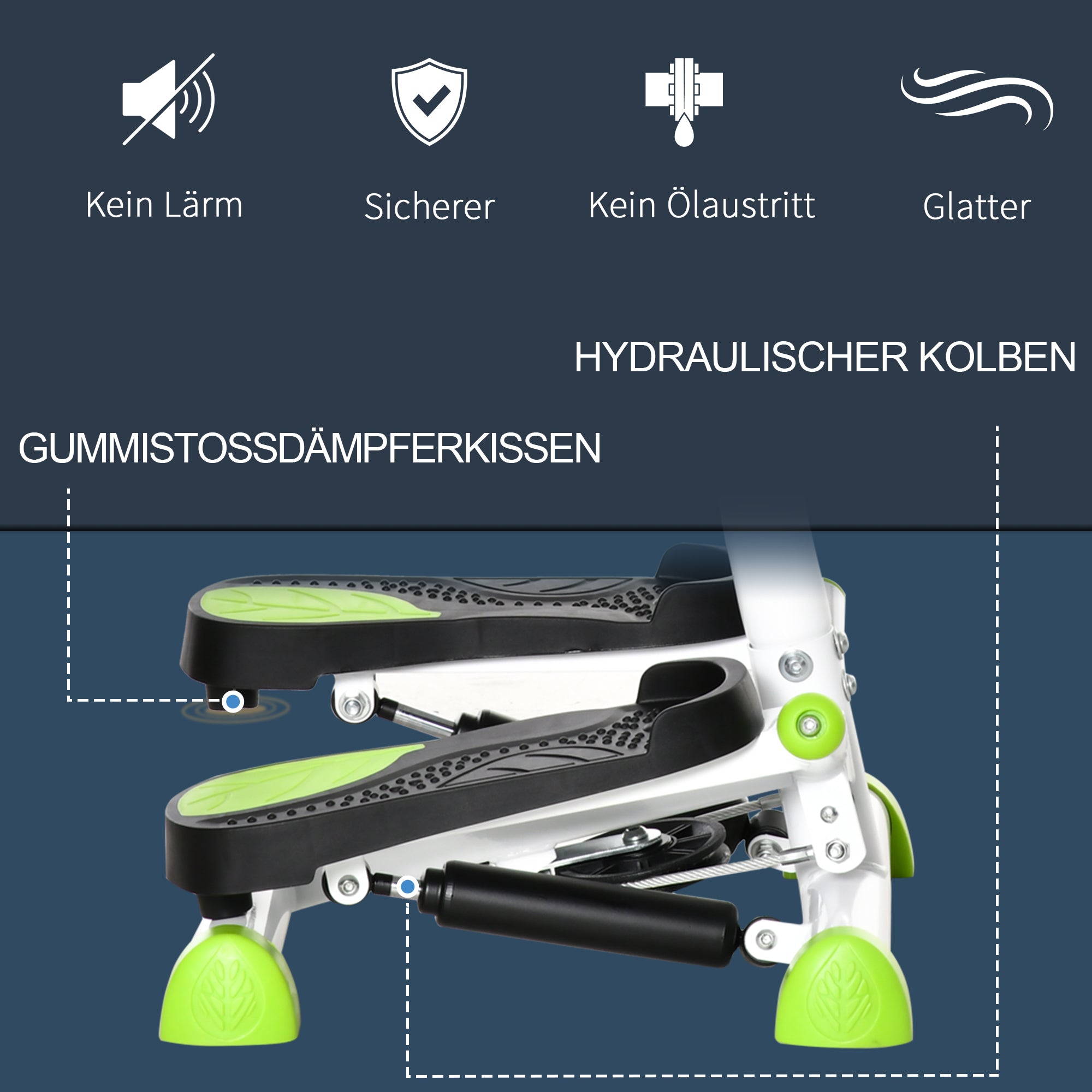 HOMCOM Stepper Fitnessgerät, LCD-Monitor, rutschfeste Pedale, Stahl und ABS, 55x44x108 cm, Grün+Schwarz
